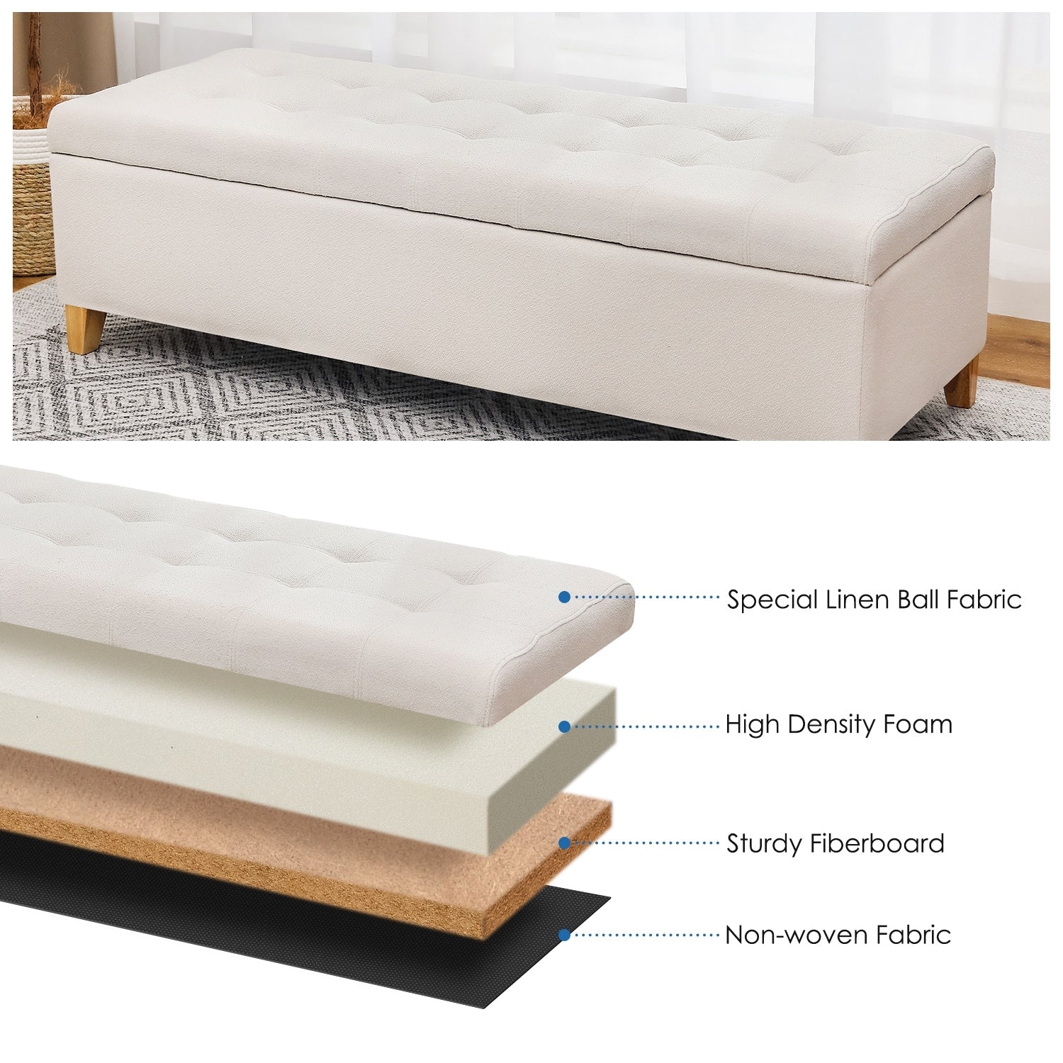 Adeco 50 Bonded Leather Storage Ottoman Bench