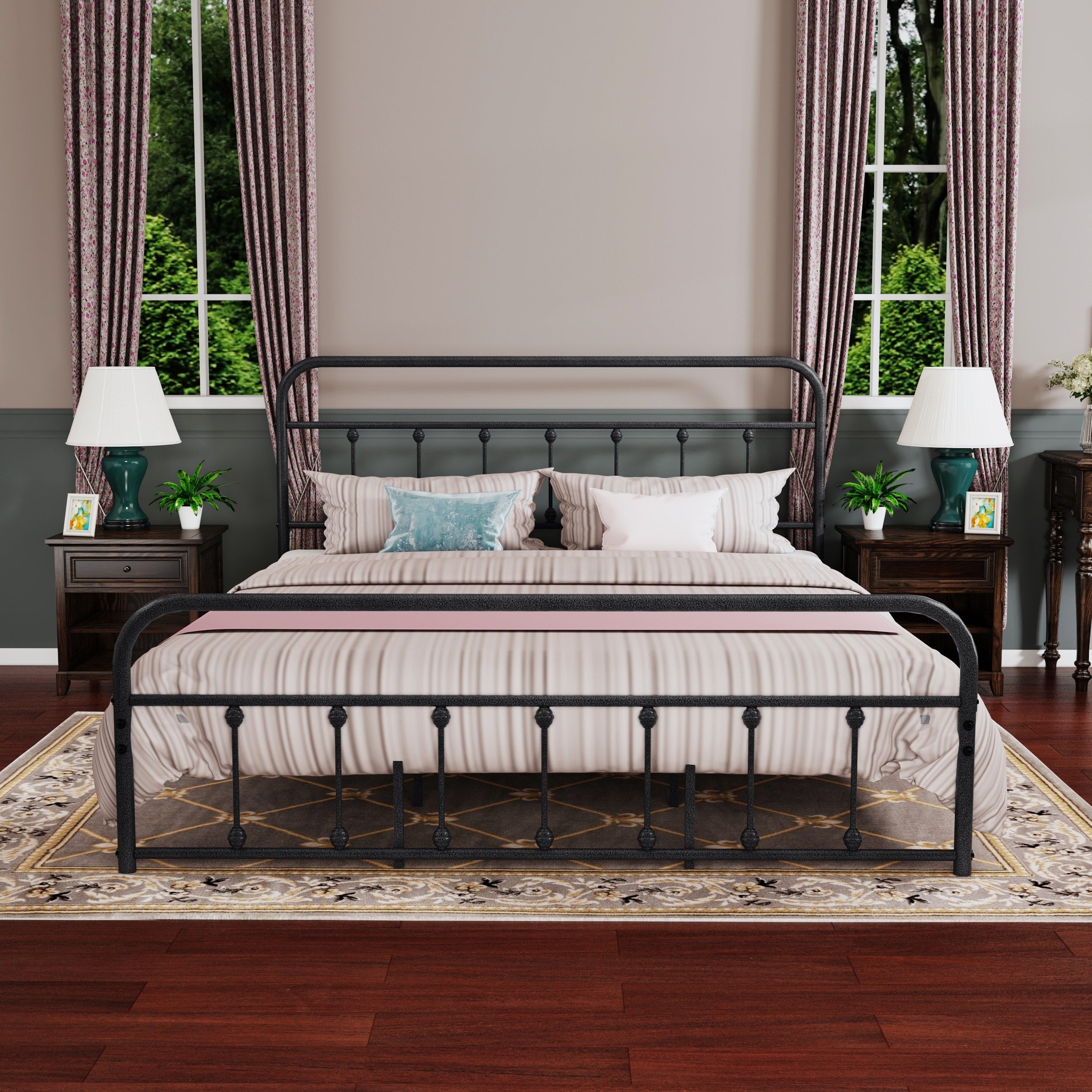 Alazyhome Simple Vintage Metal Platform Bed Frame, Easy-Assembly