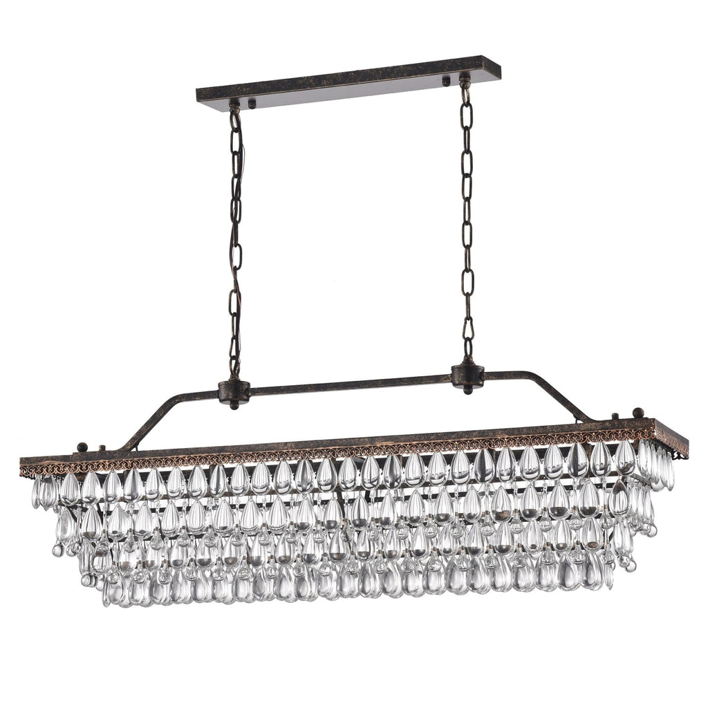 Antique Bronze 6-Light Rectangular Kitchen Island Lighting with Crystal Hanging - Antique Bronze