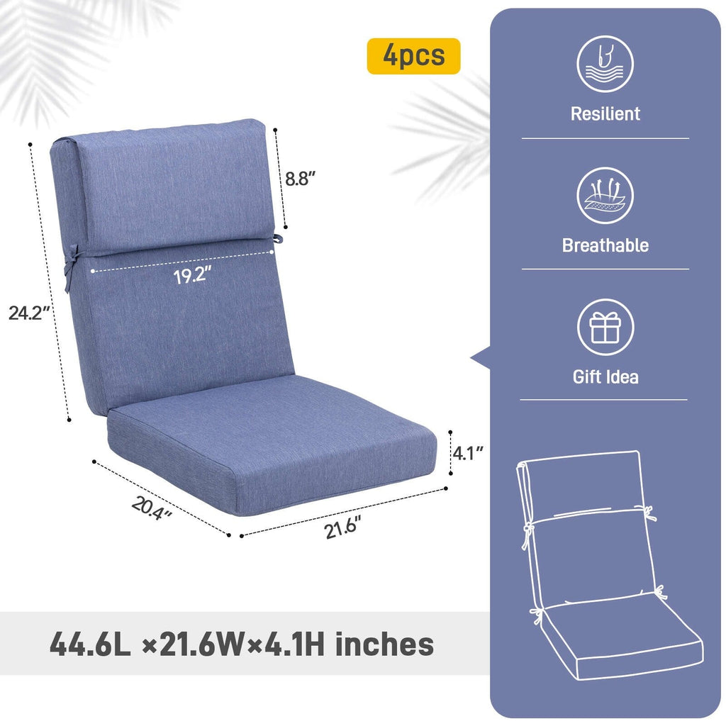 Aoodor Patio High Back Chair Cushions Set of 4, 46x21x4 Inches(Only Cushions)