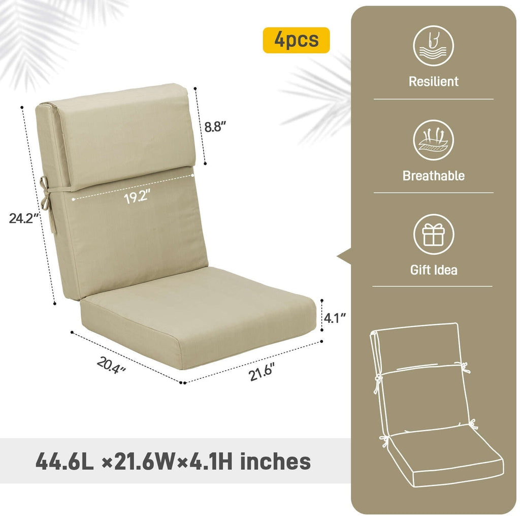 Aoodor Patio High Back Chair Cushions Set of 4, 46x21x4 Inches(Only Cushions)