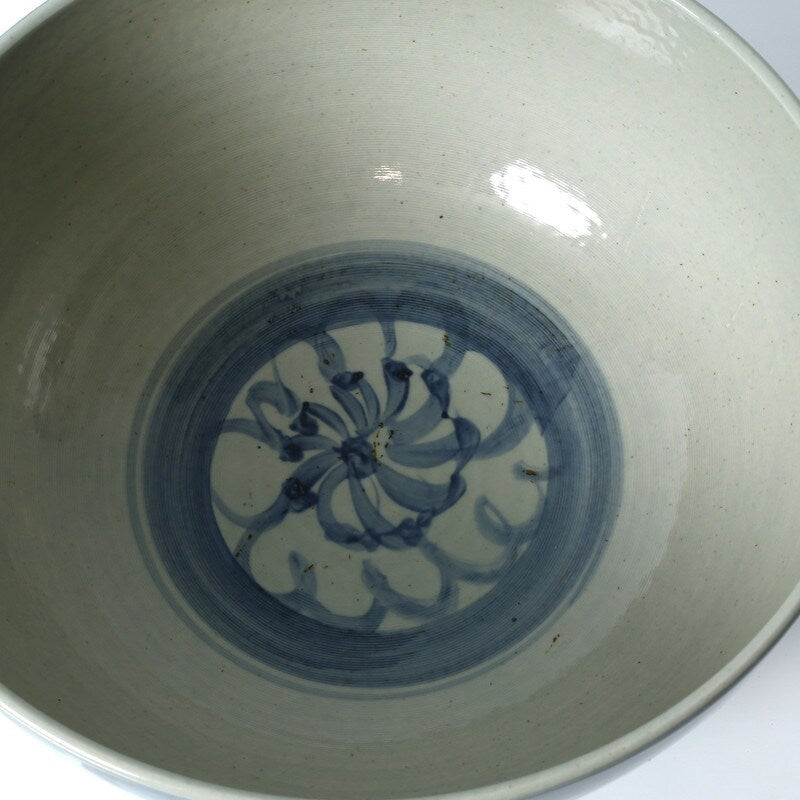 Approx. 16 Wide Blue and White Bowl with Flower Motif