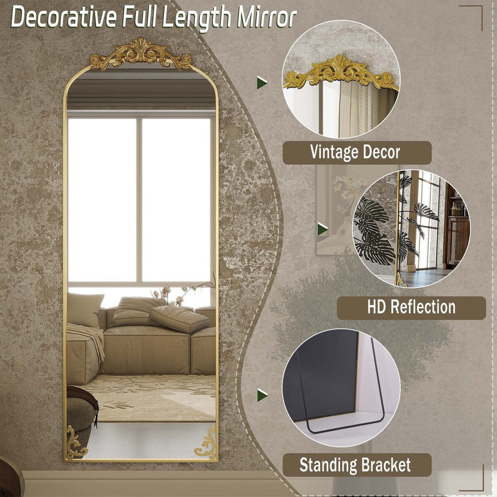 Arched Full Length Mirror with Baroque Flower Design
