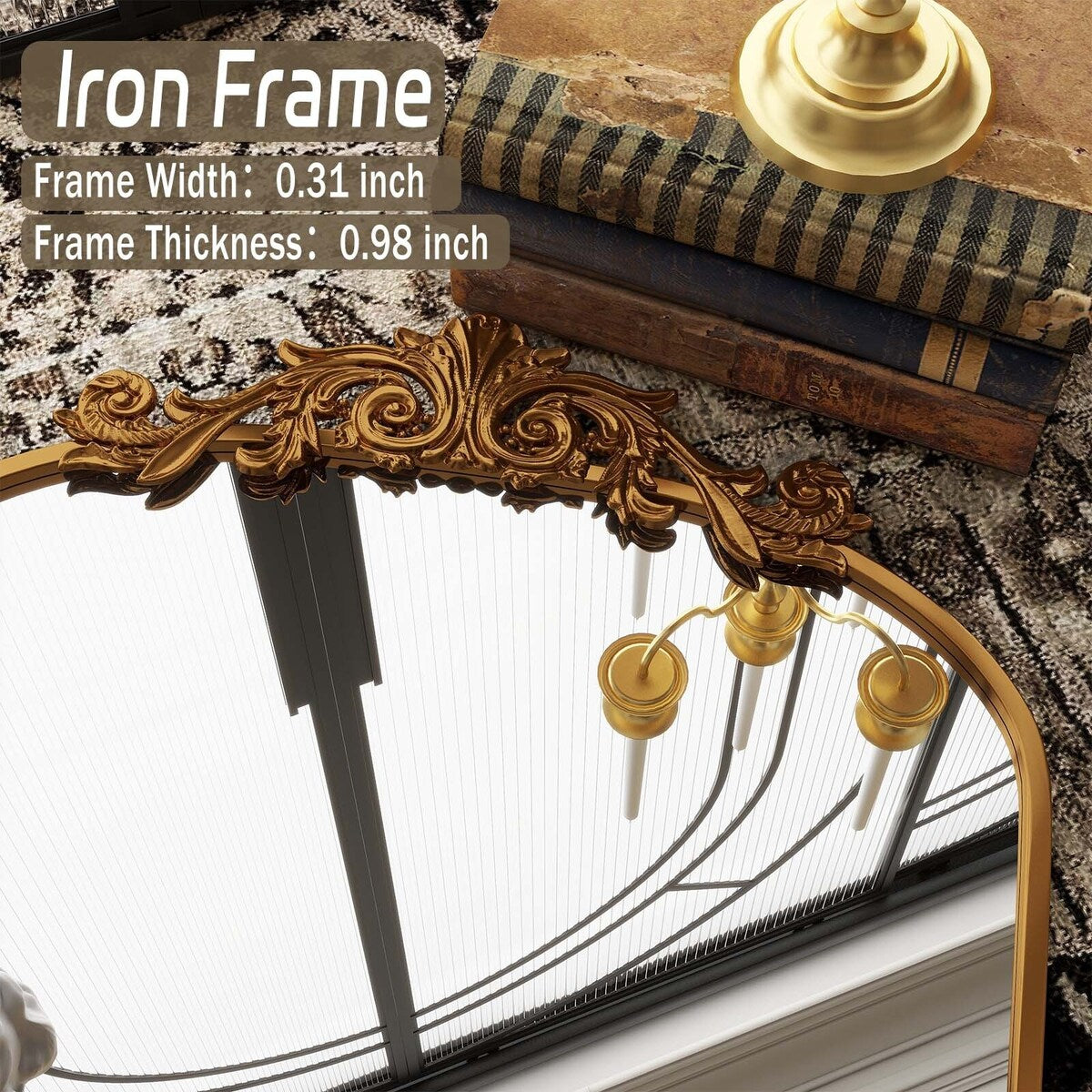 Arched Full Length Mirror with Baroque Flower Design