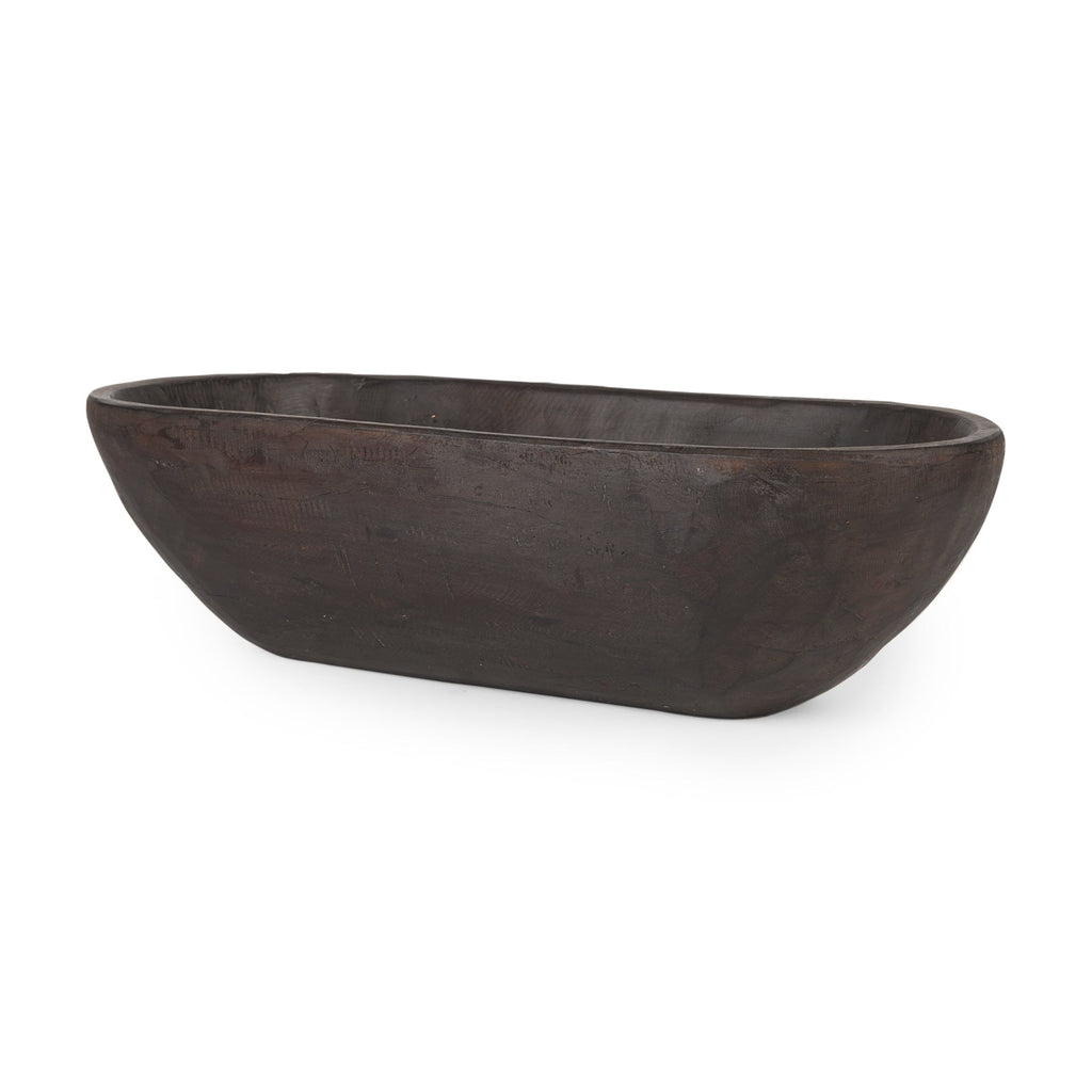 Athena Extra Large Oblong Black-Brown Reclaimed Wood Bowl - 26.0L x 10.0W x 7.0H