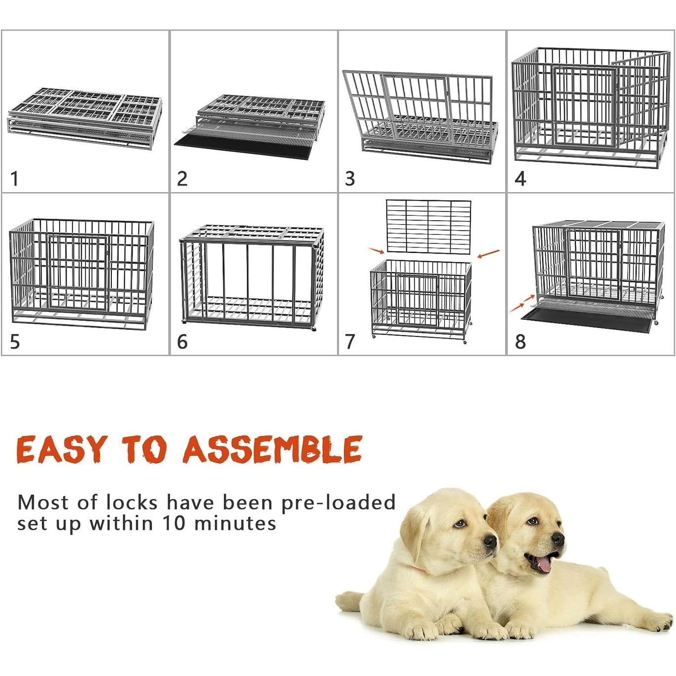 BOSSIN 48/38 inch Heavy Duty Indestructible Dog Crate, Escape Proof Dog Cage Kennel with Lockable Wheels