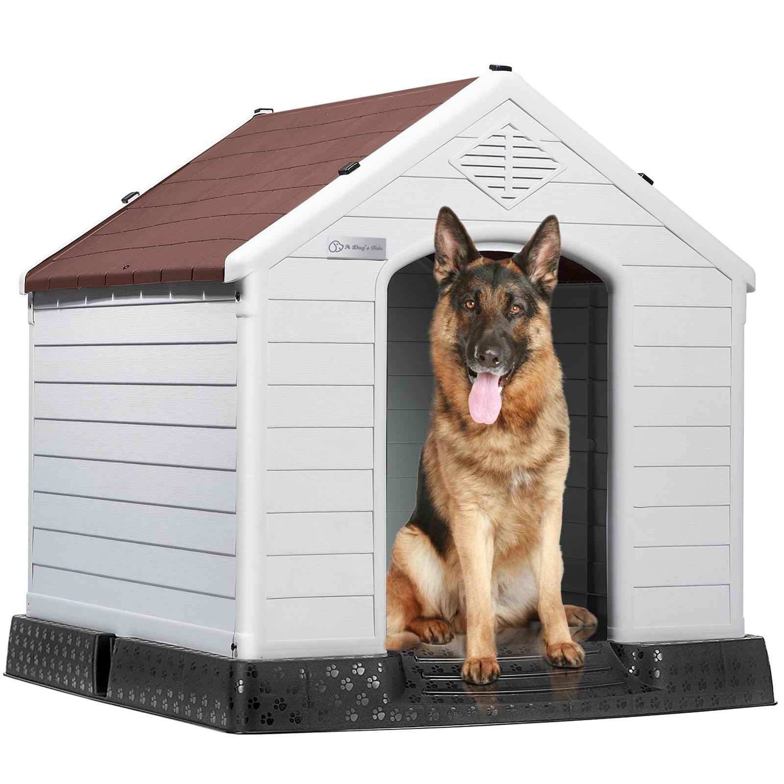 BOSSIN Plastic Dog House for Small to Large Sized Dogs, Indoor Outdoor Insulated Doghouse Puppy Shelter with Elevated Floor