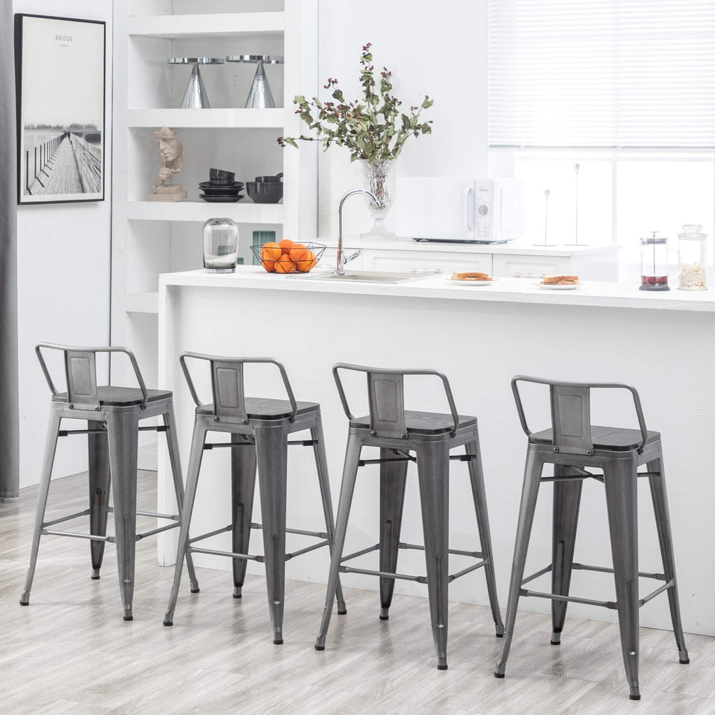 Bar Stools With Back set of 4 Industrial Metal Barstools with Wooden Seats
