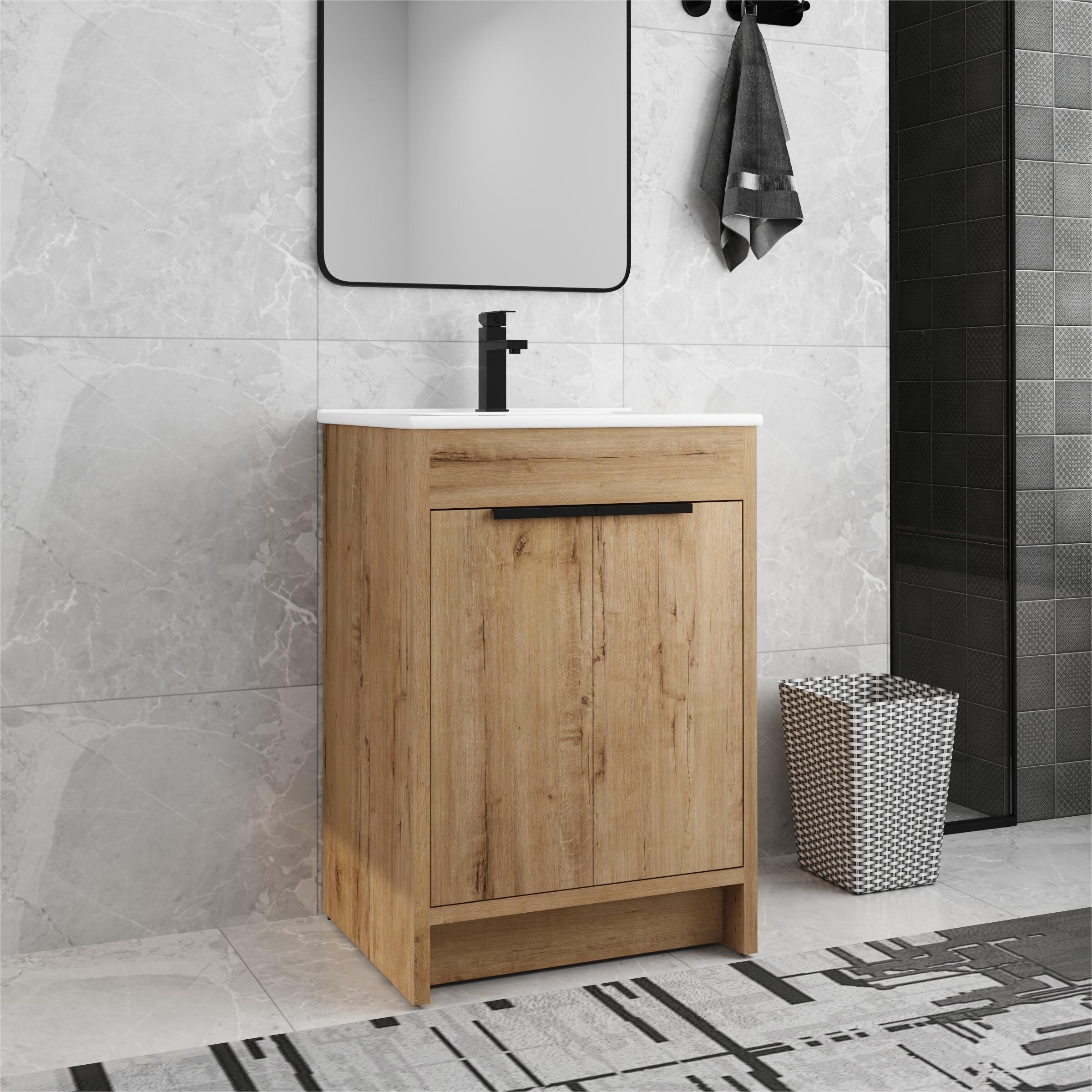 Beingnext 24/30/36 Bathroom Vanity with Sink, Freestanding Bathroom Vanity with Soft Close Door and Adjustable Shelf