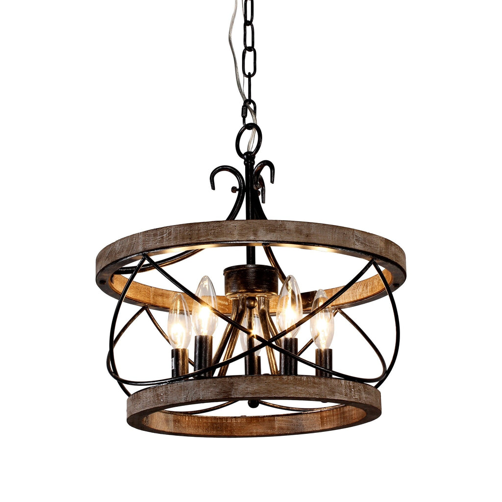 Bella Depot 5-Light Rustic Cage Wood Chandelier Dimmable Lighting, 15.7 Adjustable Farmhouse Pendant Light for Kitchen Island