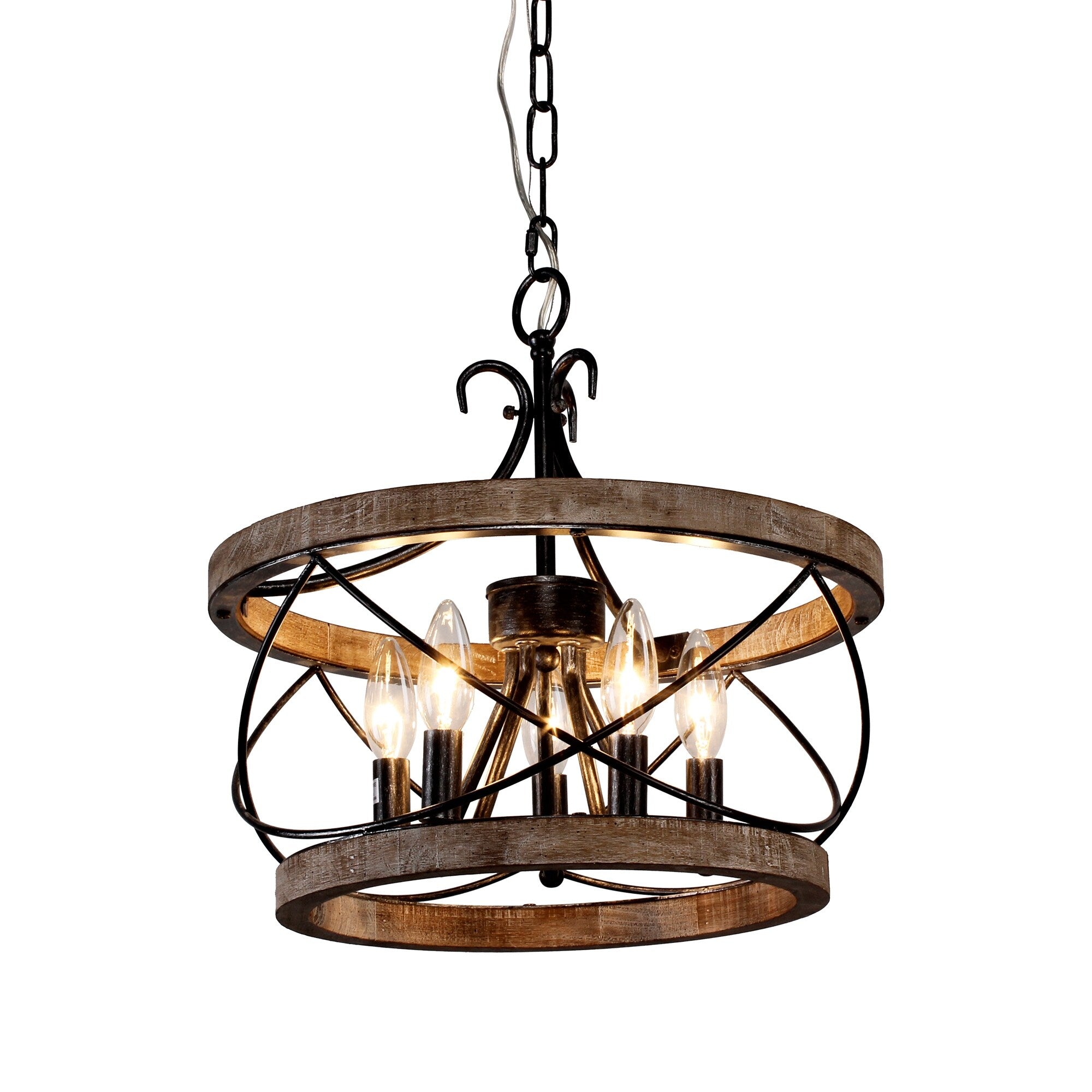 Bella Depot 5-Light Rustic Cage Wood Chandelier Dimmable Lighting, 15.7 Adjustable Farmhouse Pendant Light for Kitchen Island