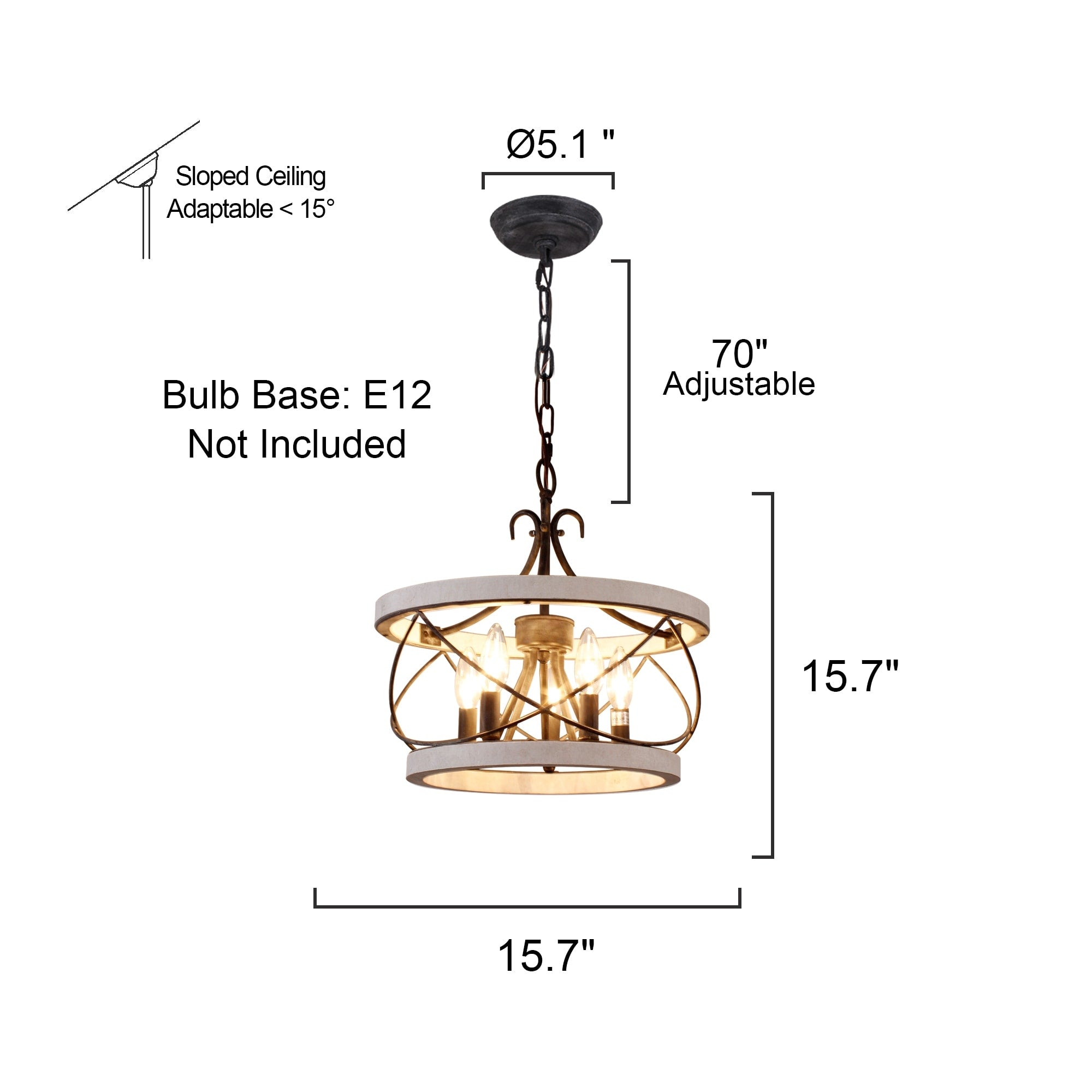Bella Depot 5-Light Rustic Cage Wood Chandelier Dimmable Lighting, 15.7 Adjustable Farmhouse Pendant Light for Kitchen Island