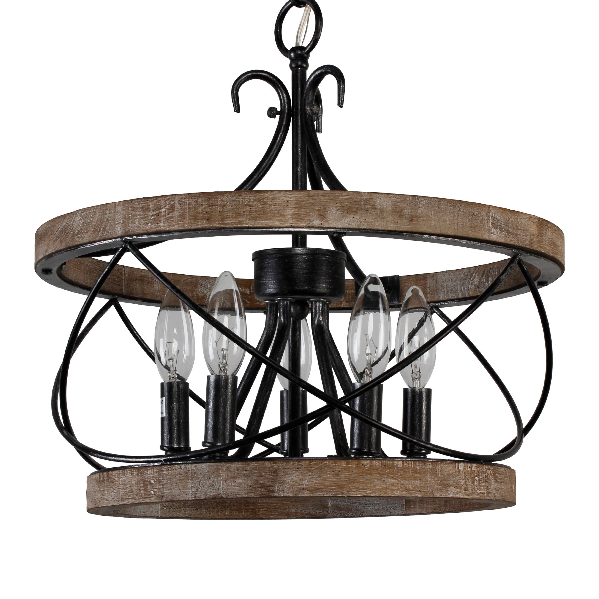 Bella Depot 5-Light Rustic Cage Wood Chandelier Dimmable Lighting, 15.7 Adjustable Farmhouse Pendant Light for Kitchen Island