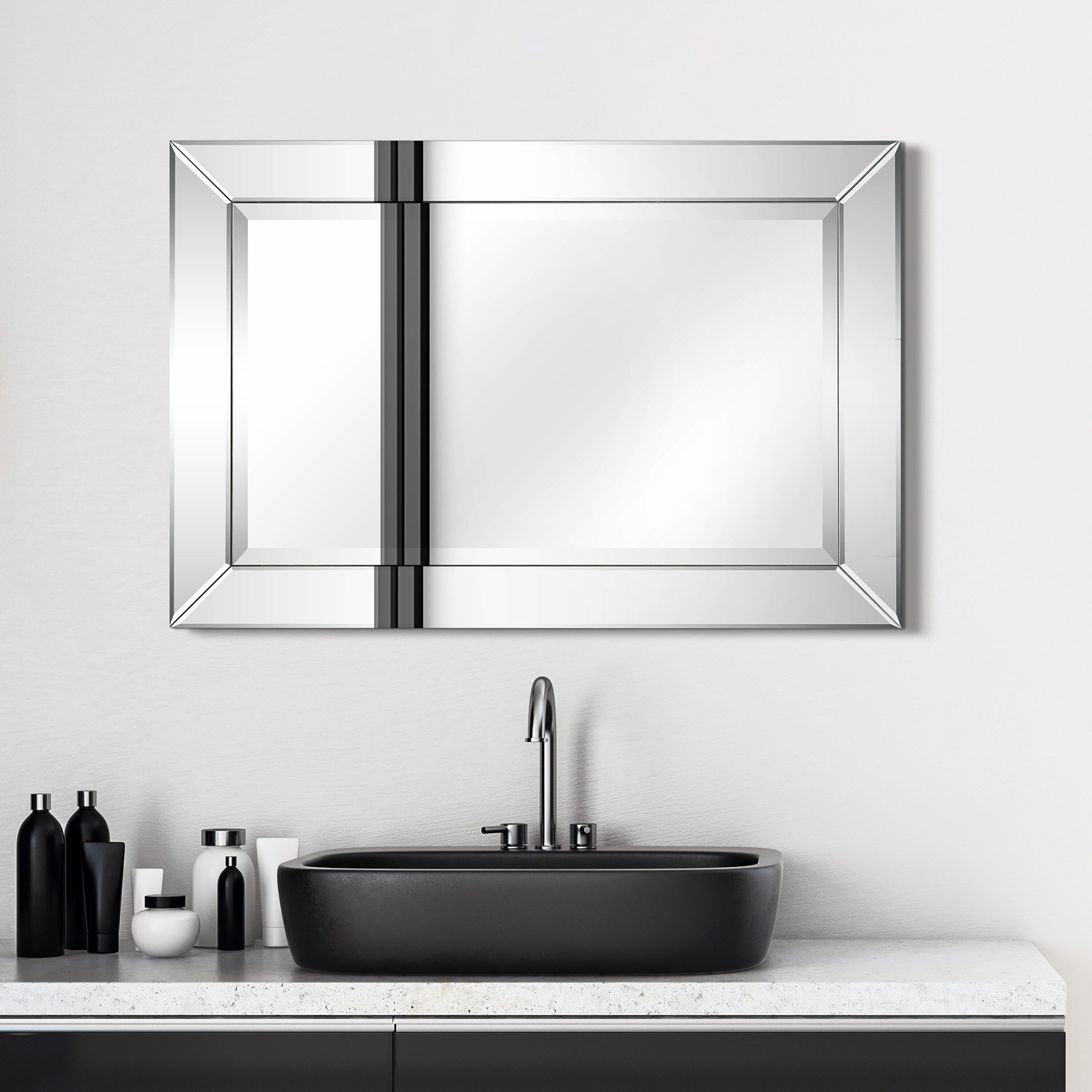 Beveled Rectangular Clear HD Wall Mounted Mirror for Bathroom, Vanity, Bedroom Mirrors, 3 sizes