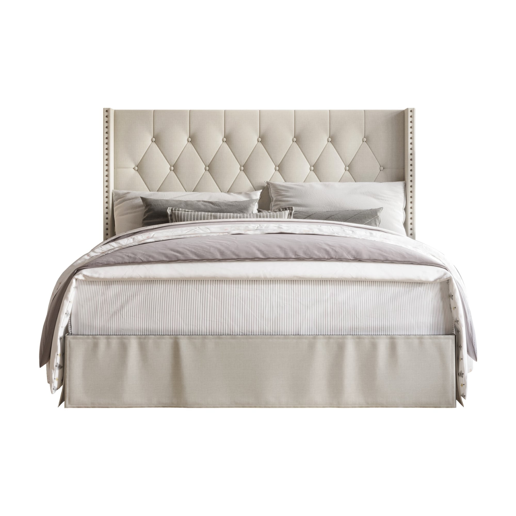 Billy Upholstered Panel Bed with 2 Nightstand