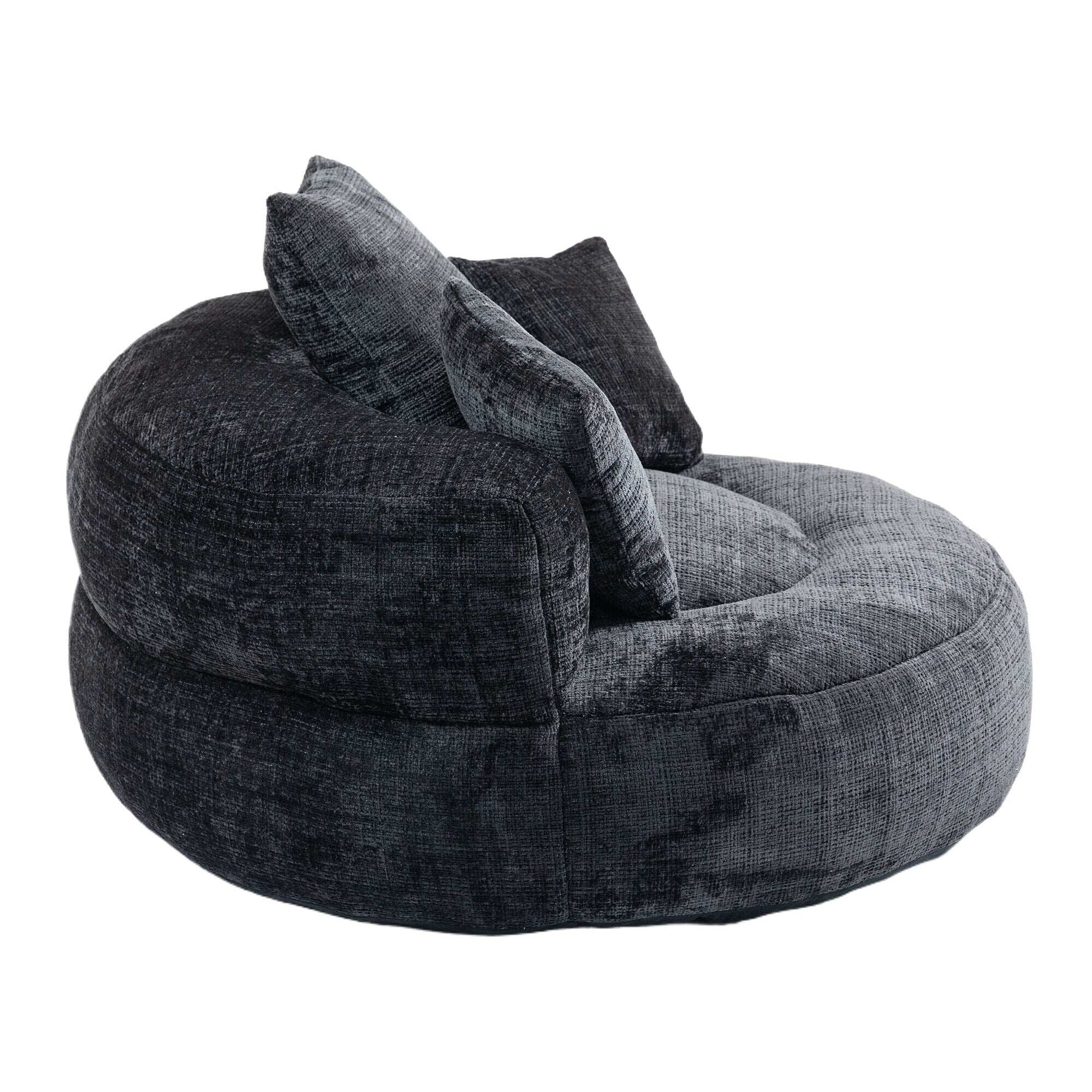 Black Oversized 42.52 Chenille Lazy Bean Bag Single Sofa with Three Pillows for Bedroom