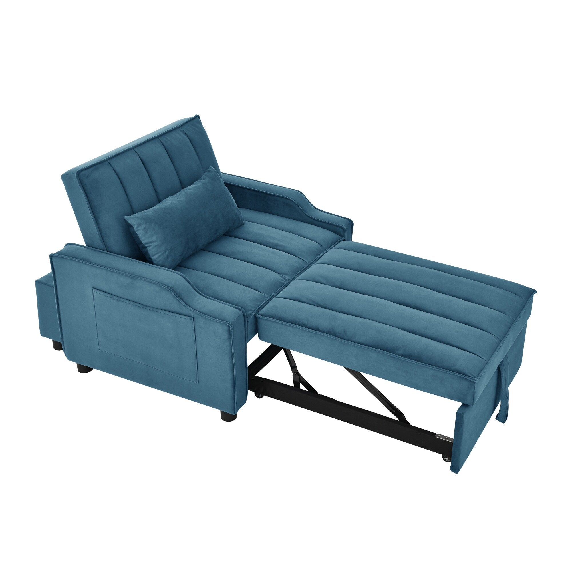 Blue Velvet Convertible Single Sleeper Sofa with Pull-out Bed
