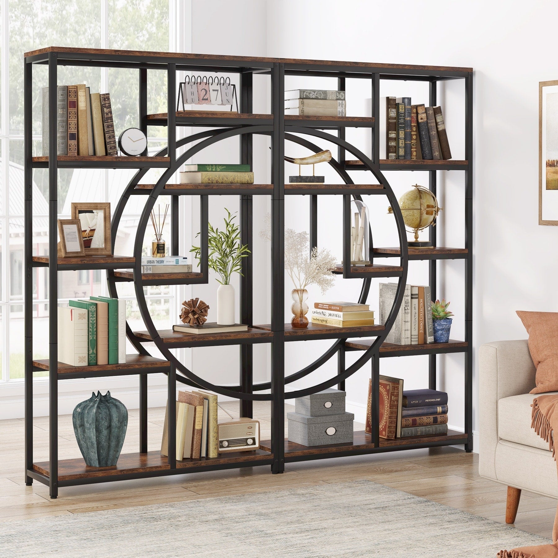 Bookshelf 5 Shelf Industrial Etagere Bookcase for Bedroom, Living Room, Home Office