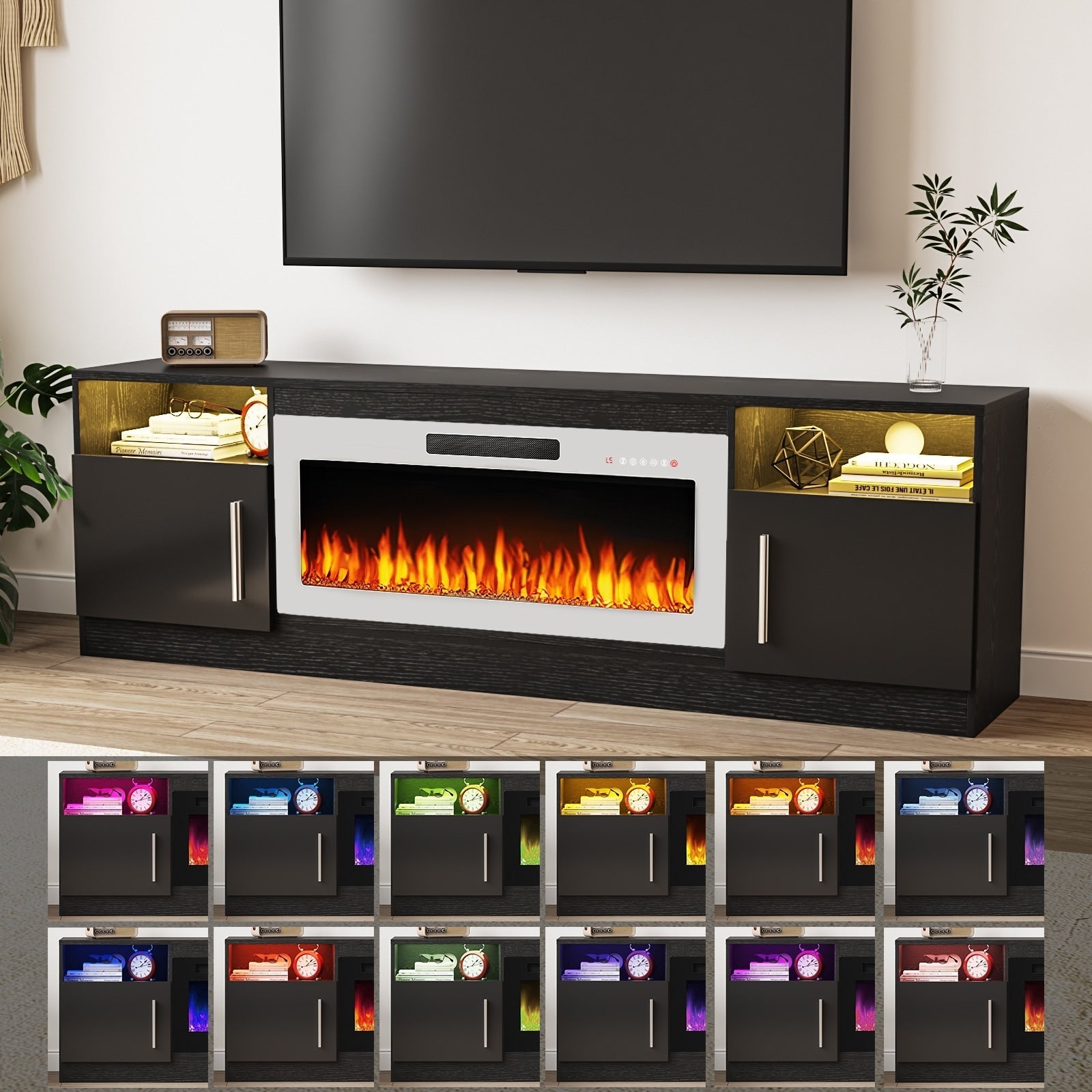 Bossin 70 Fireplace TV Stand with 36 Electric Fireplace, TV Stand for TVs Up to 80, 16 Colors LED Lights/Entertainment Center