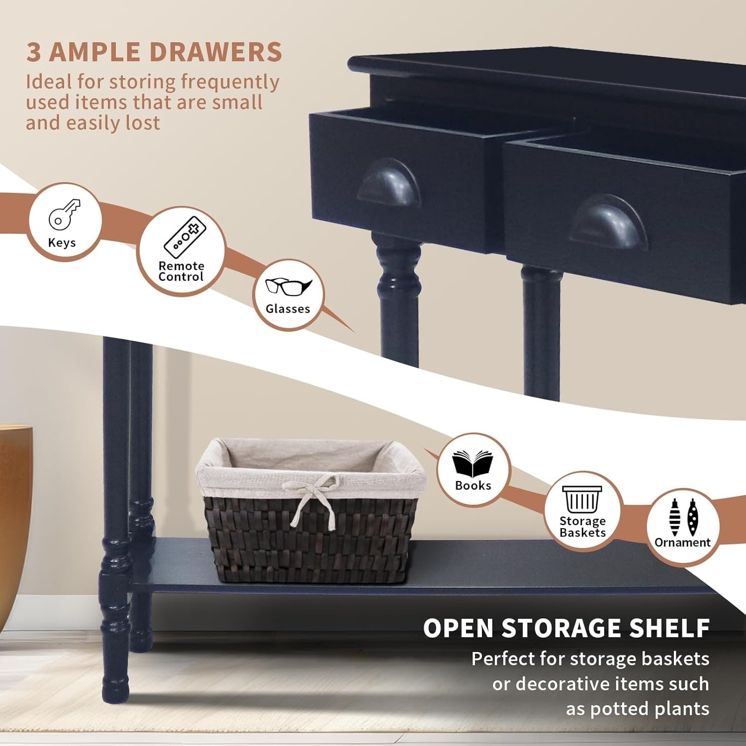 Burlington Wood 3-drawer Console Hallway Table