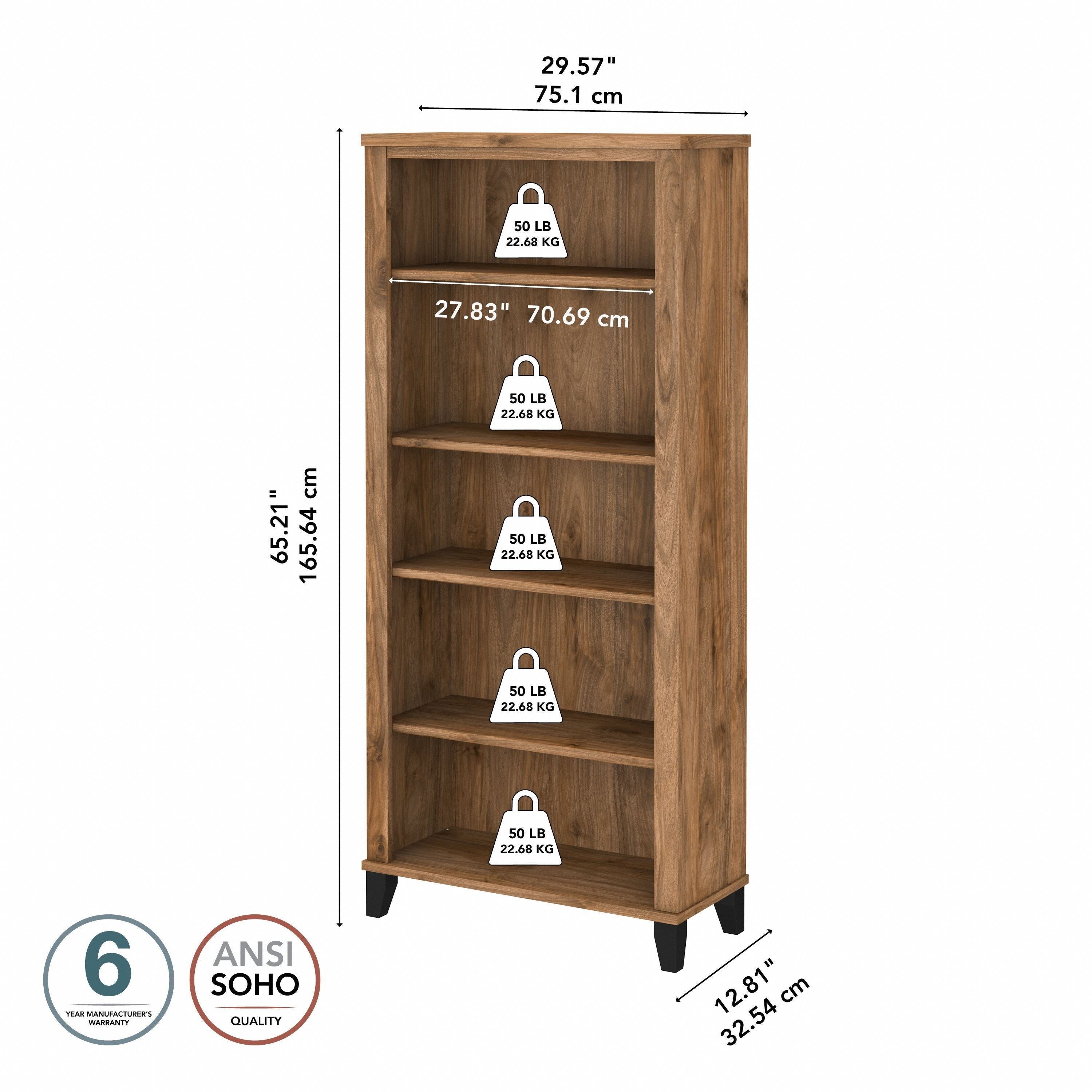Bush Furniture Somerset Tall 5 Shelf Bookcase with Adjustable Shelves