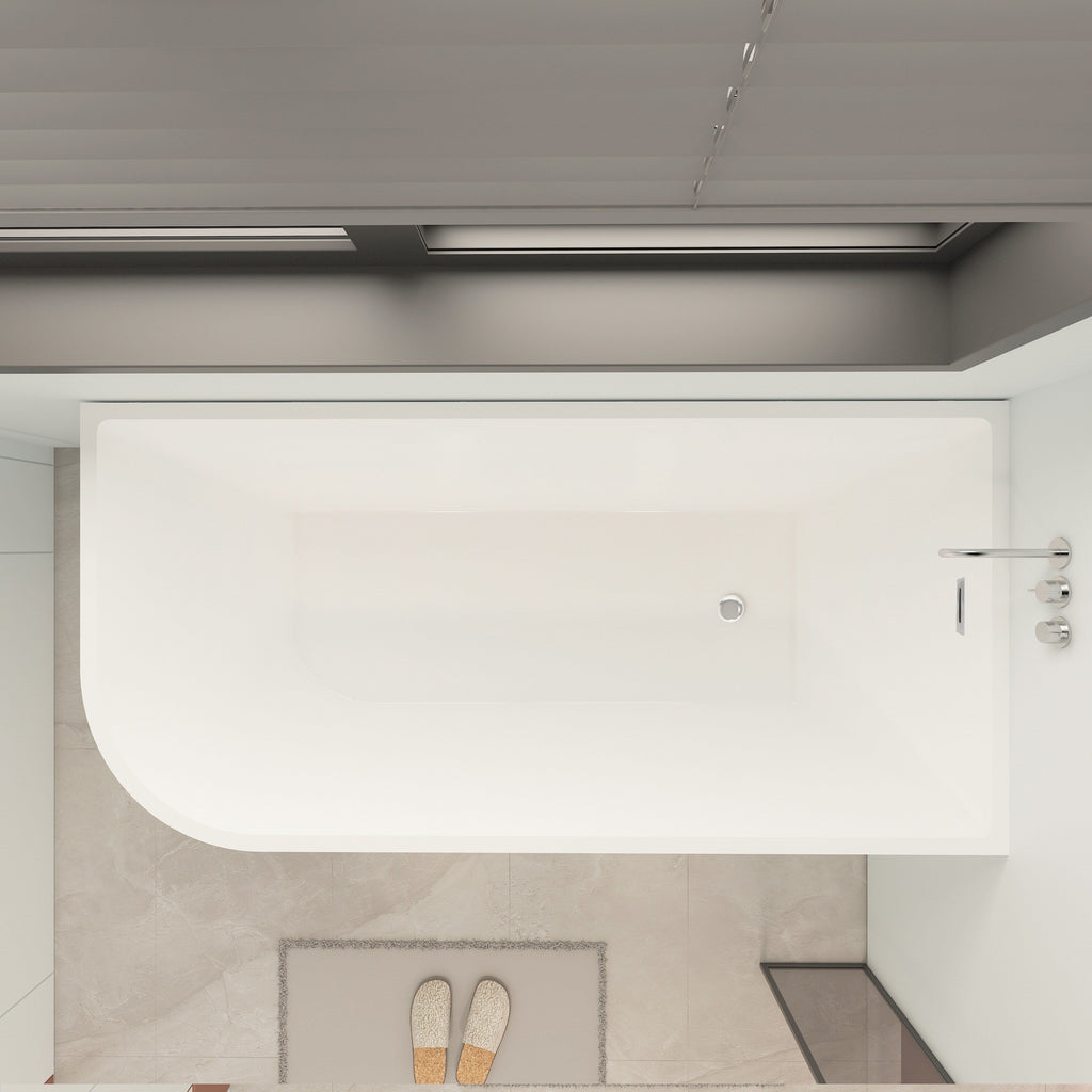 CB HOME 59''/67'' Freestanding Acrylic Soaking Bathtubs, Soaking Tubs Single Side Against The Wall, Left/Right Overflow