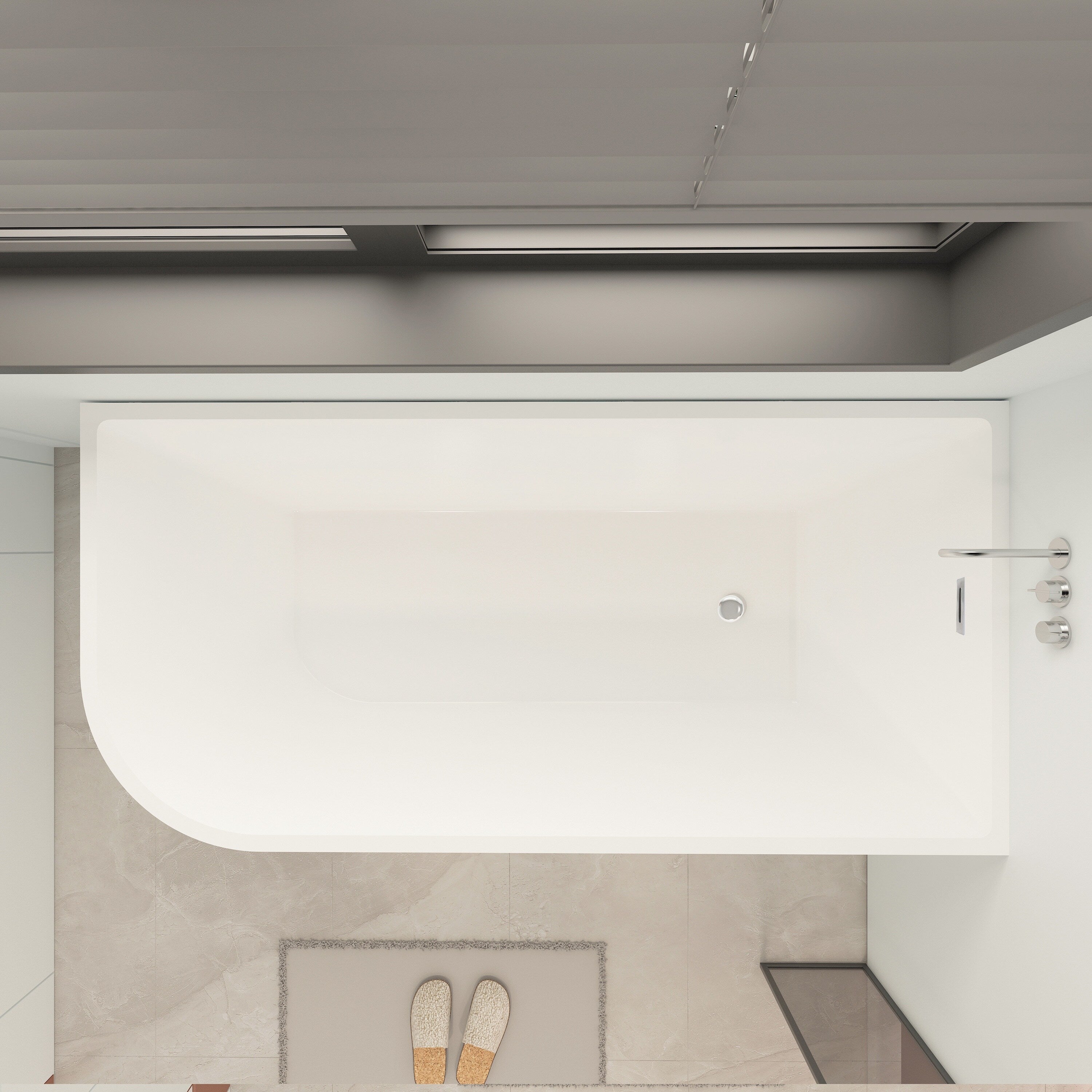 CB HOME 59''/67'' Freestanding Acrylic Soaking Bathtubs, Soaking Tubs Single Side Against The Wall, Left/Right Overflow