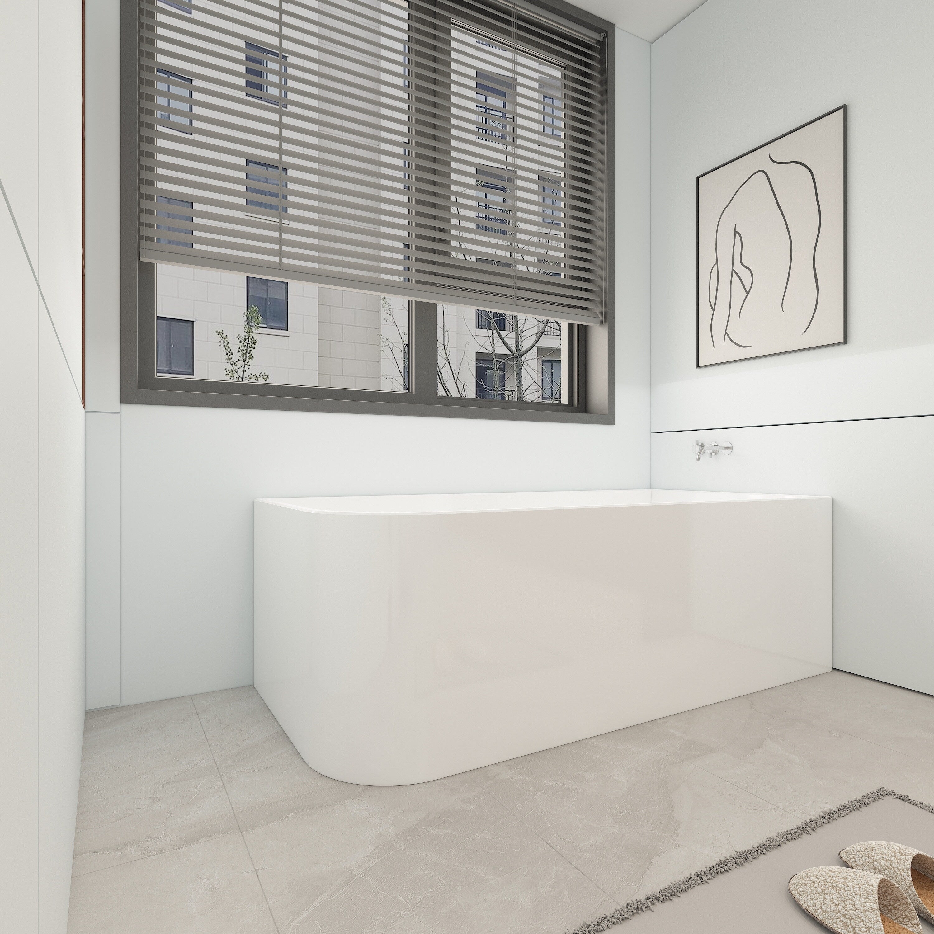 CB HOME 59''/67'' Freestanding Acrylic Soaking Bathtubs, Soaking Tubs Single Side Against The Wall, Left/Right Overflow