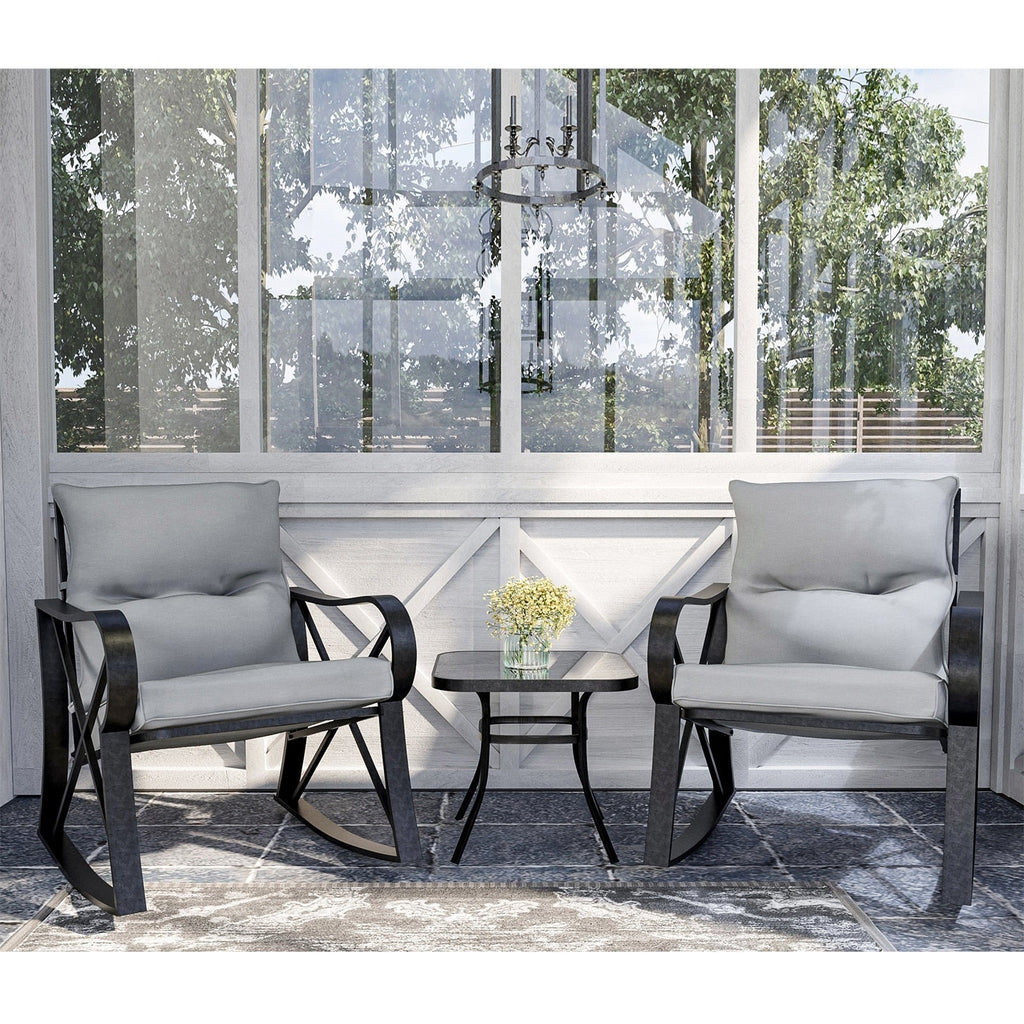 COSIEST 3-piece Outdoor Rocking Chair Chat Set with Side Table