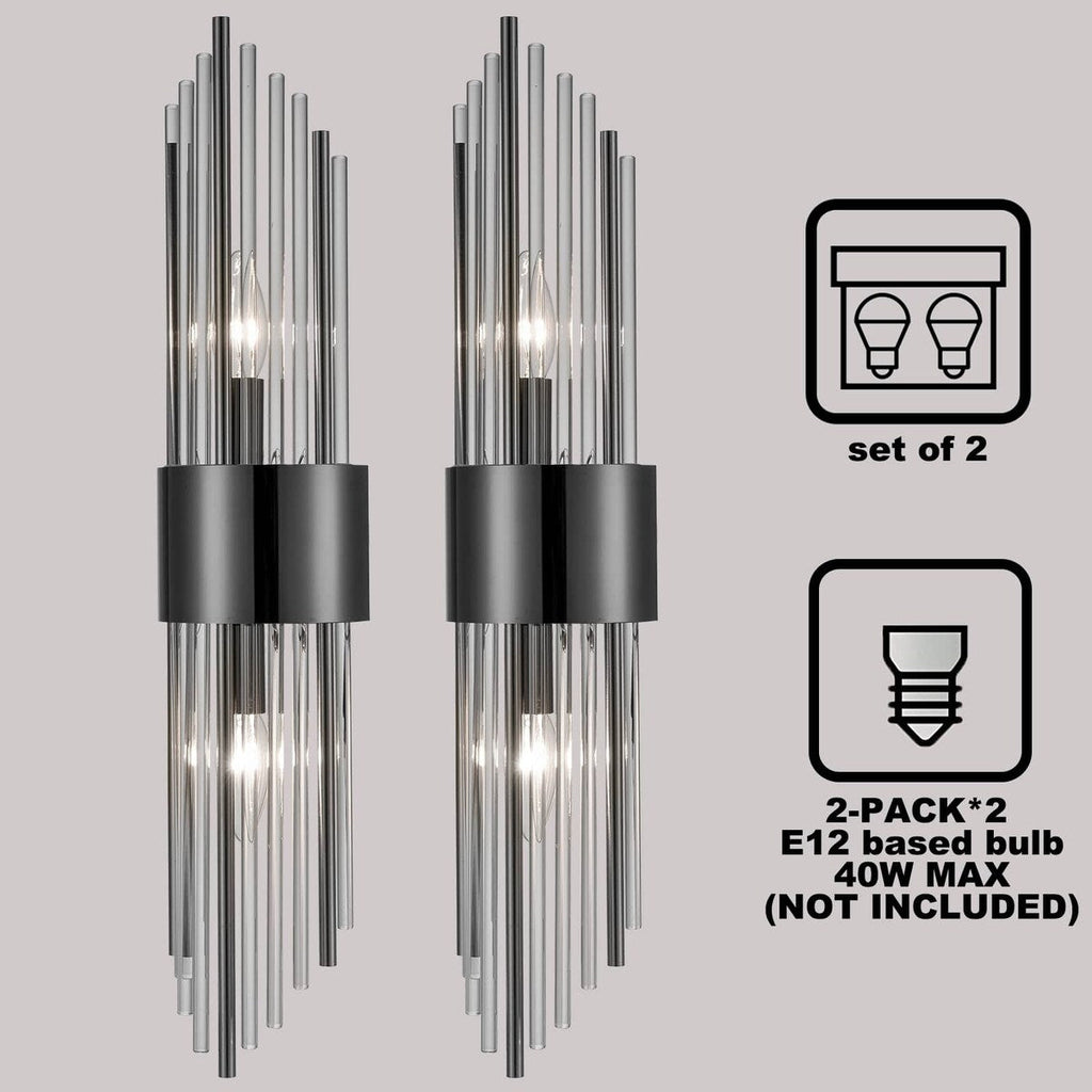 Cabrera Modern Metal Wall Sconce with Beautiful Crystal Clear Glass Rods for Bathroom Set of 2
