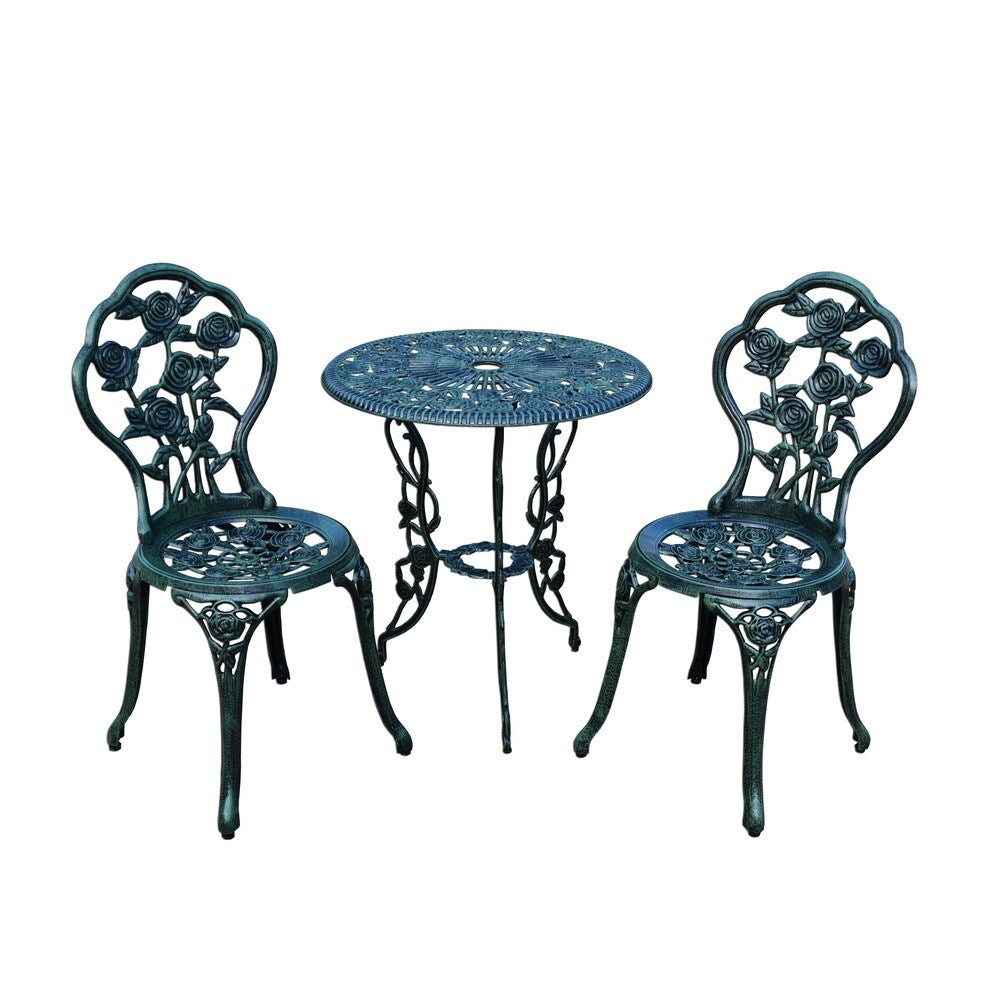 Camellia Cast Aluminum Verdi Green 3-piece Bistro Set with Table and 2 Chairs