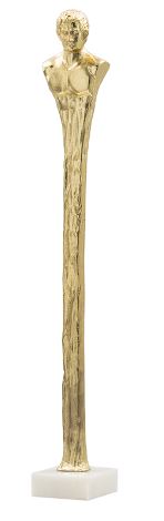 AB-Elongated Gold Roman Statue on White Marble Base