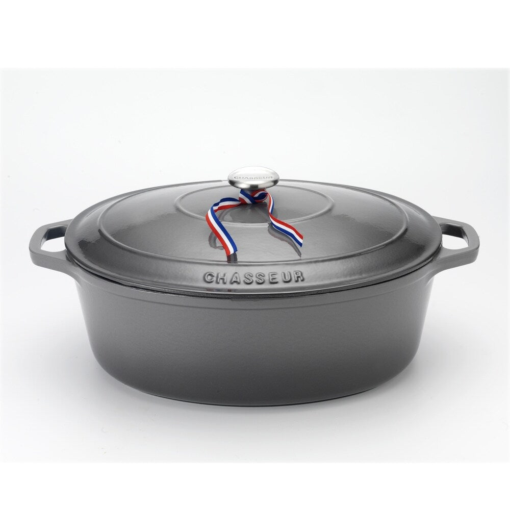 Chasseur 3.8-quart Caviar-Grey Enameled Cast Iron Oval Dutch Oven