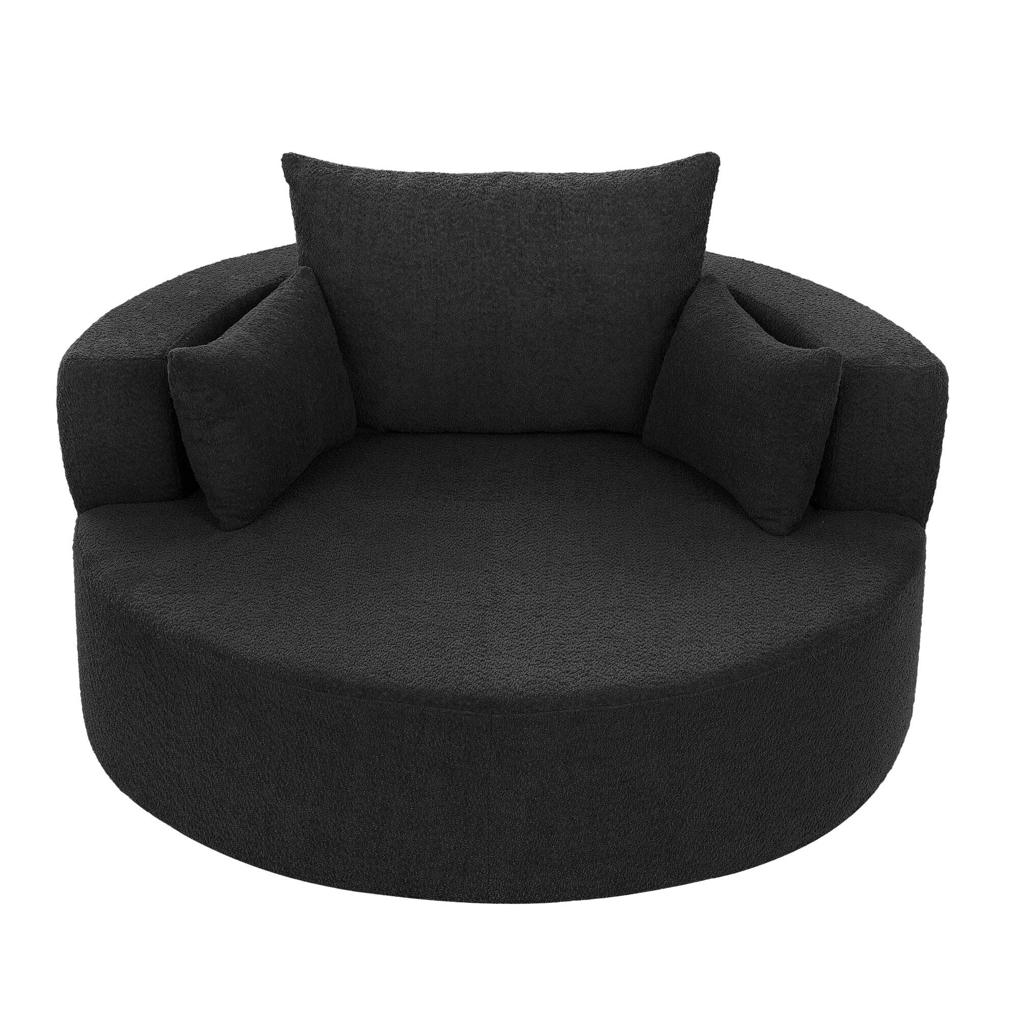 Chenille Accent Barrel Chair Lounge Chair, Round Sofa Chair Armchair with 360-Degree Swivel Base and 3 Removable Pillows