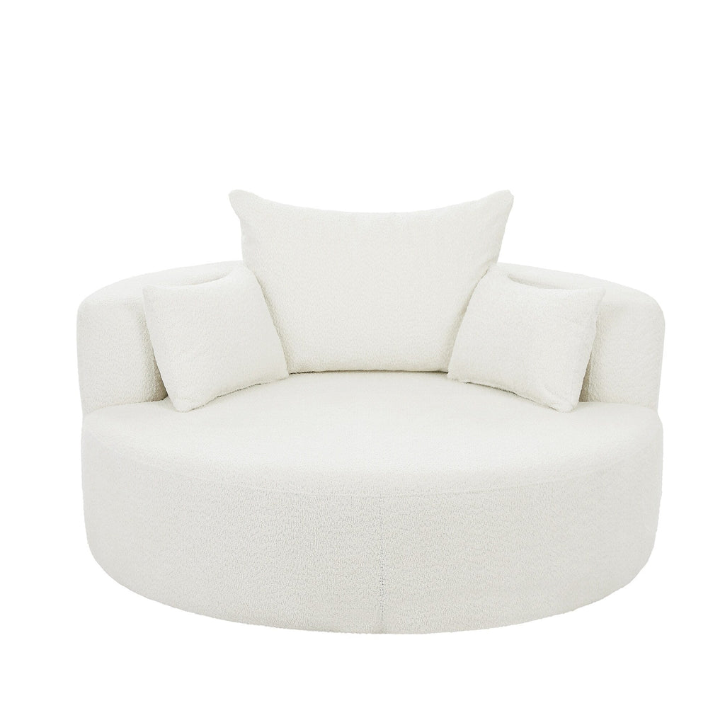 Chenille Accent Barrel Chair Lounge Chair, Round Sofa Chair Armchair with 360-Degree Swivel Base and 3 Removable Pillows