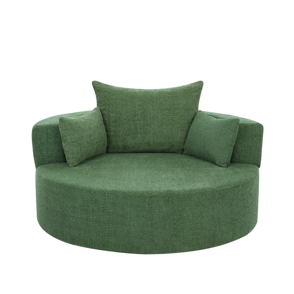 Chenille Accent Barrel Chair Lounge Chair, Round Sofa Chair Armchair with 360-Degree Swivel Base and 3 Removable Pillows