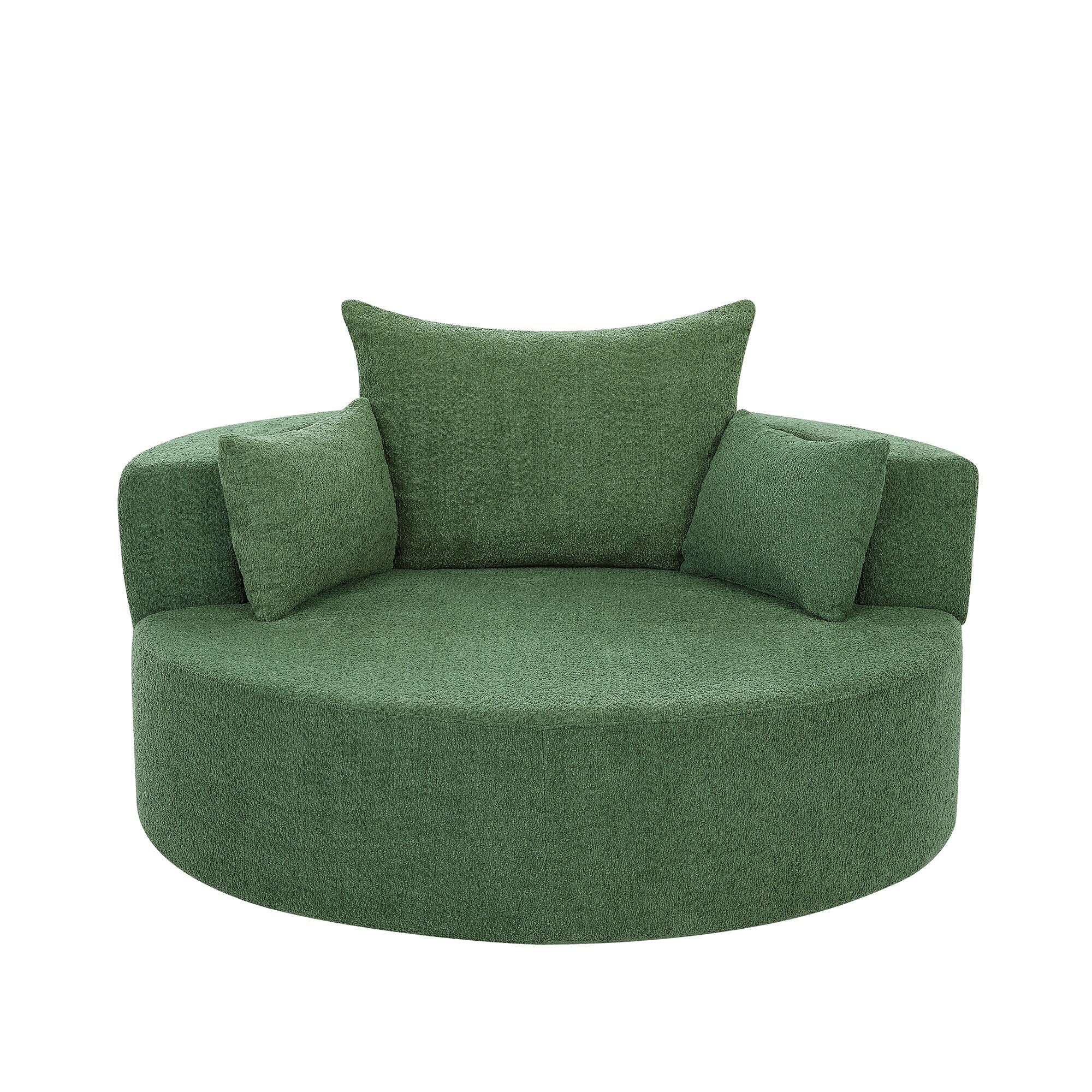 Chenille Accent Barrel Chair Lounge Chair, Round Sofa Chair Armchair with 360-Degree Swivel Base and 3 Removable Pillows