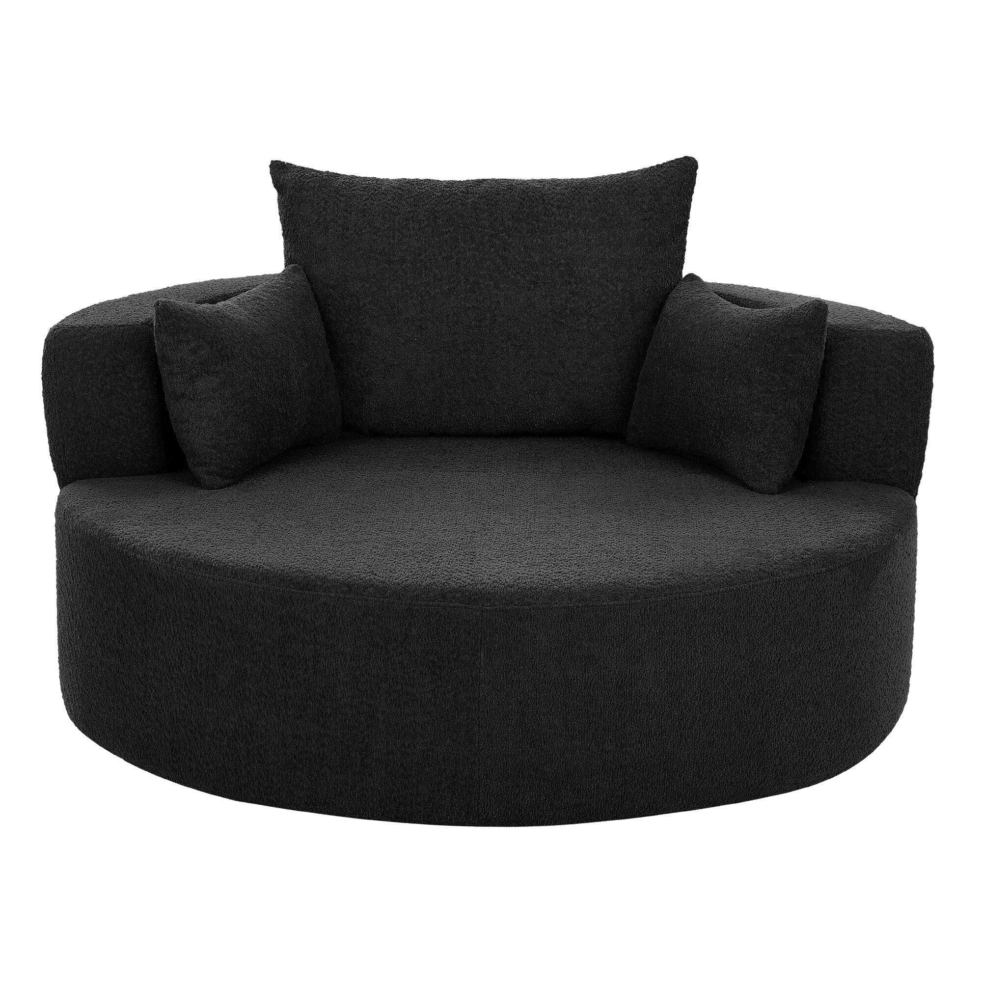 Chenille Accent Barrel Chair Lounge Chair, Round Sofa Chair Armchair with 360-Degree Swivel Base and 3 Removable Pillows