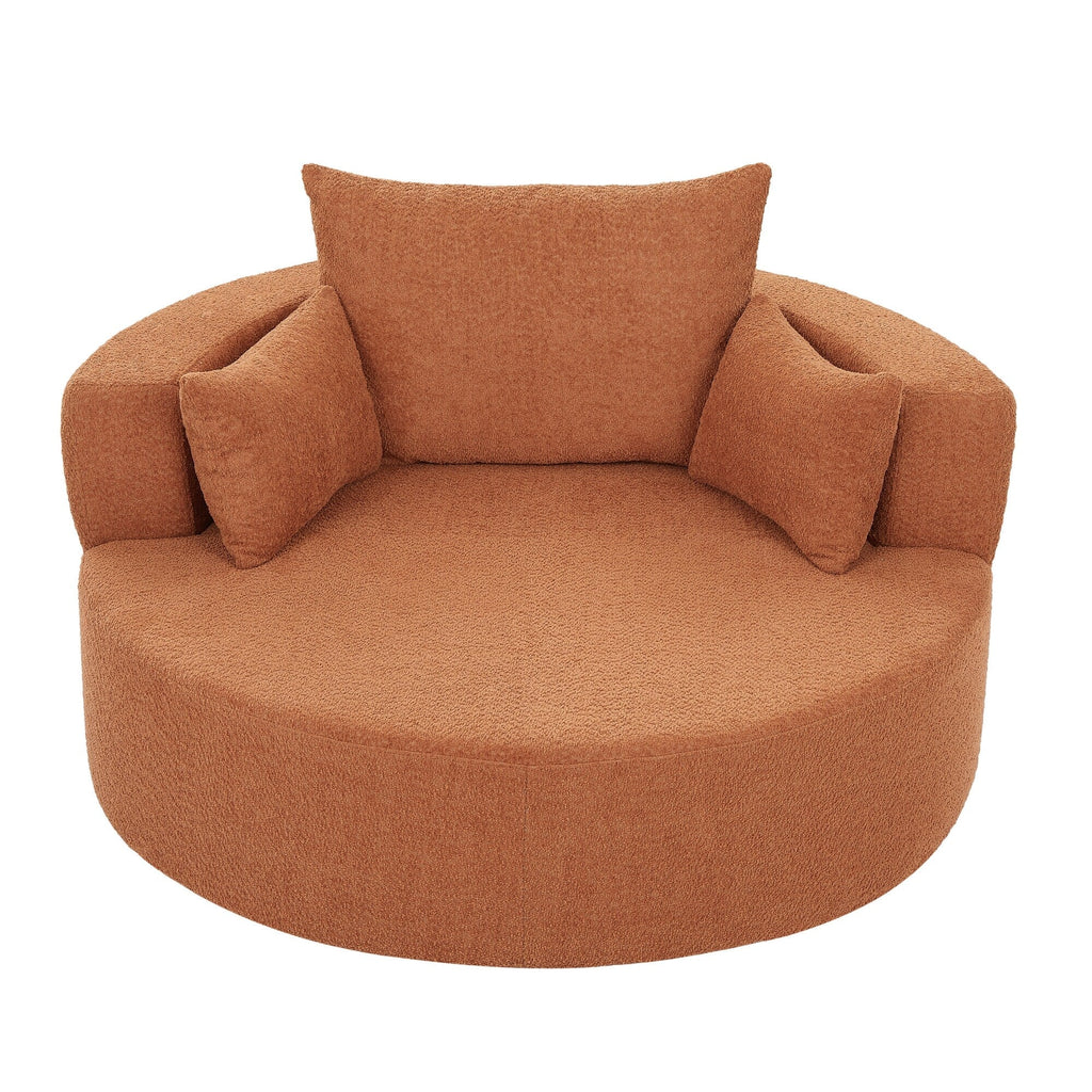 Chenille Accent Barrel Chair Lounge Chair, Round Sofa Chair Armchair with 360-Degree Swivel Base and 3 Removable Pillows