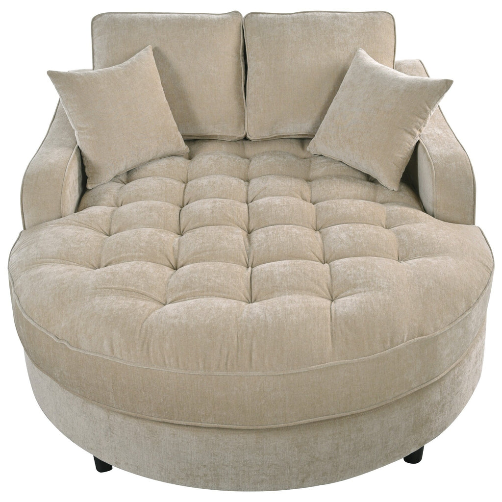 Chenille Chaise Lounge Sofa Bed, Upholstered Sofa Couch with Tufted Backrest and 2 Detachable Pillows for Living Room