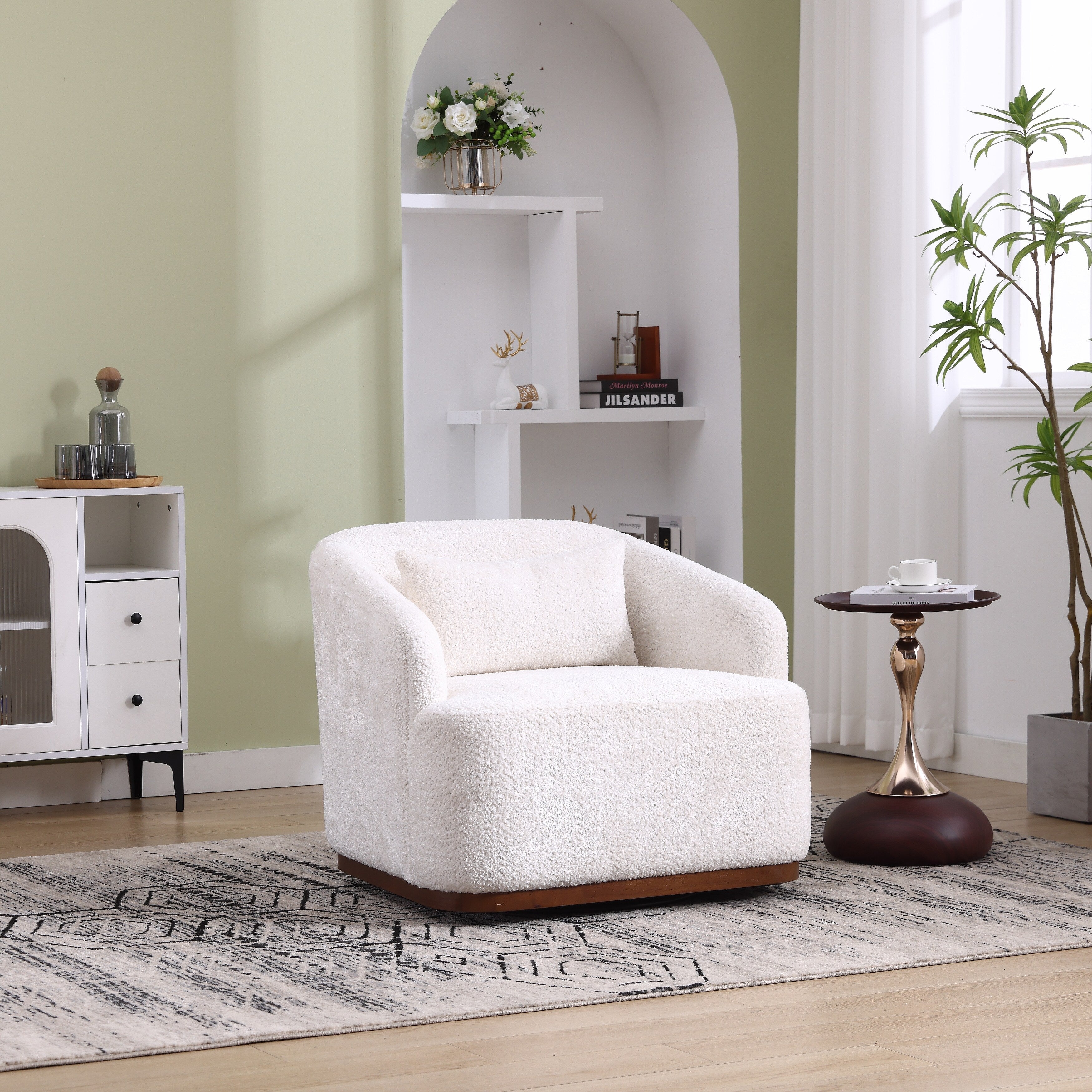 Chenille Swivel Barrel Chair, 360-Degree Comfy Accent Sofa for Living Room, Bedroom, and Study with Removable Cushion