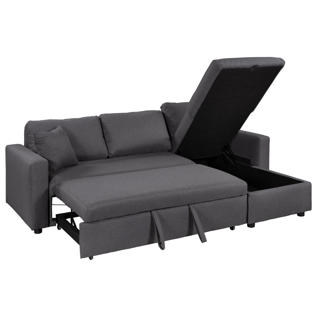 Convertible L-Shaped Sectional Sofa with Pull-Out Bed and Storage Space, 2 Tossing Cushions