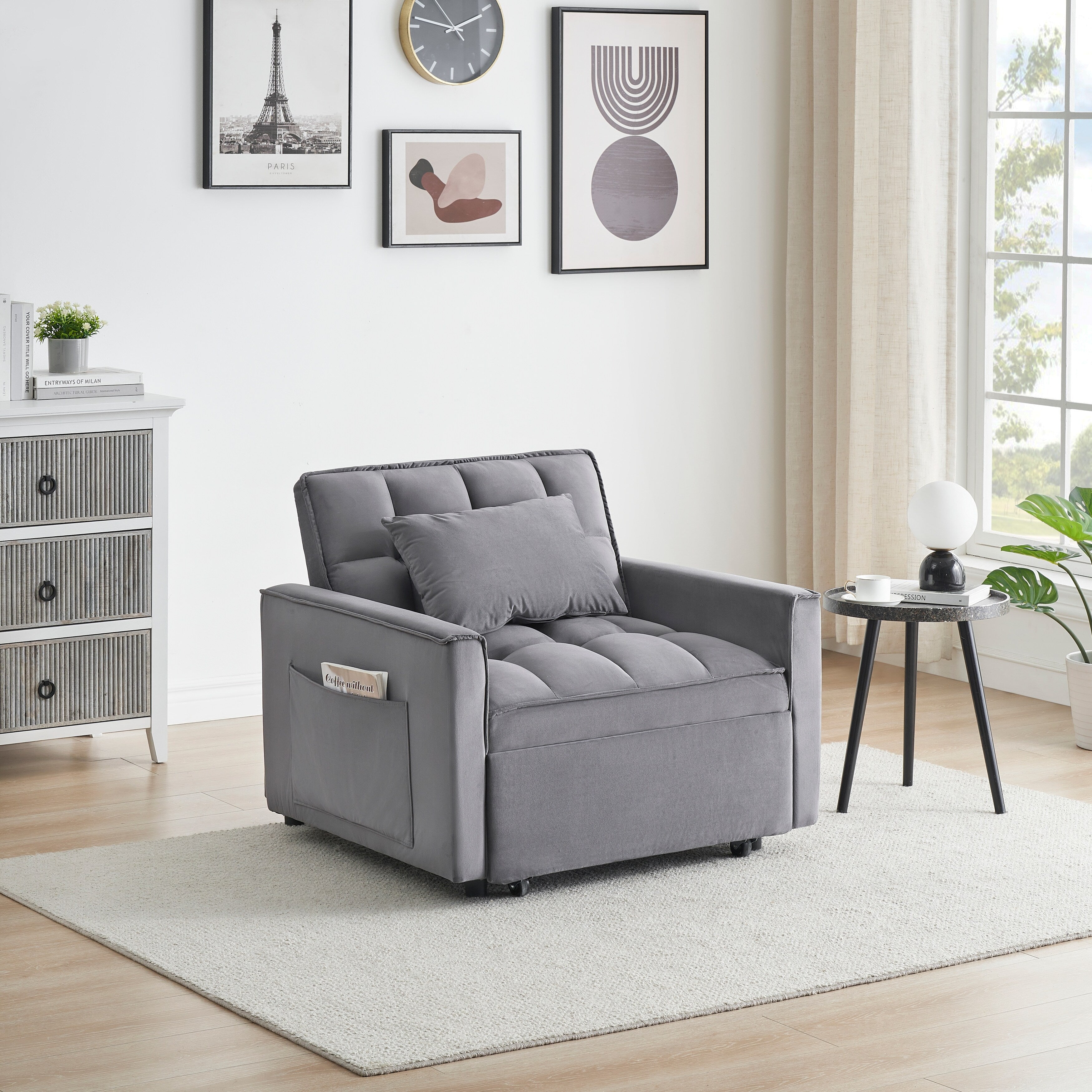 Convertible Sofa Bed with Adjustable Back and Wheel