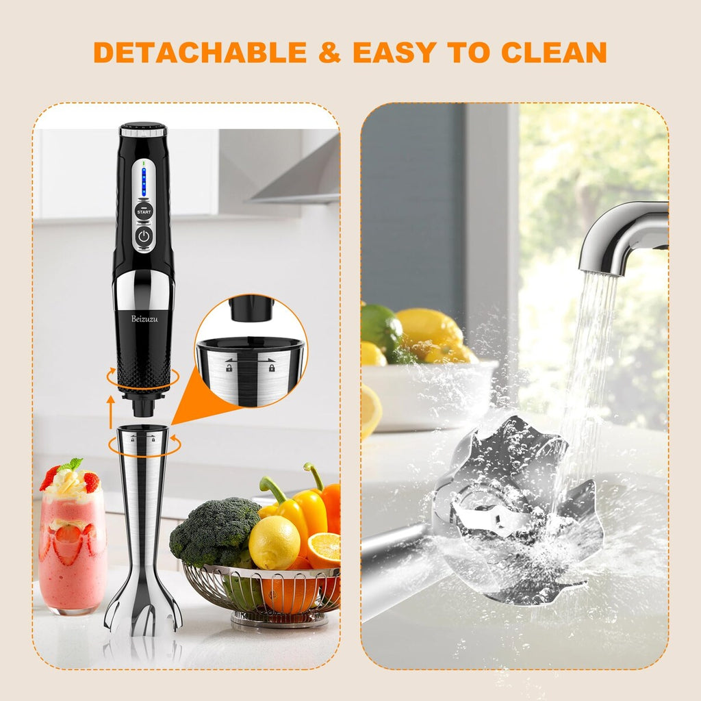 Cordless Hand Blender: 4-in-1 USB Rechargeable Immersion Blender, 21 Variable Speeds & 3-Angle Adjustable with 700ml Chopper