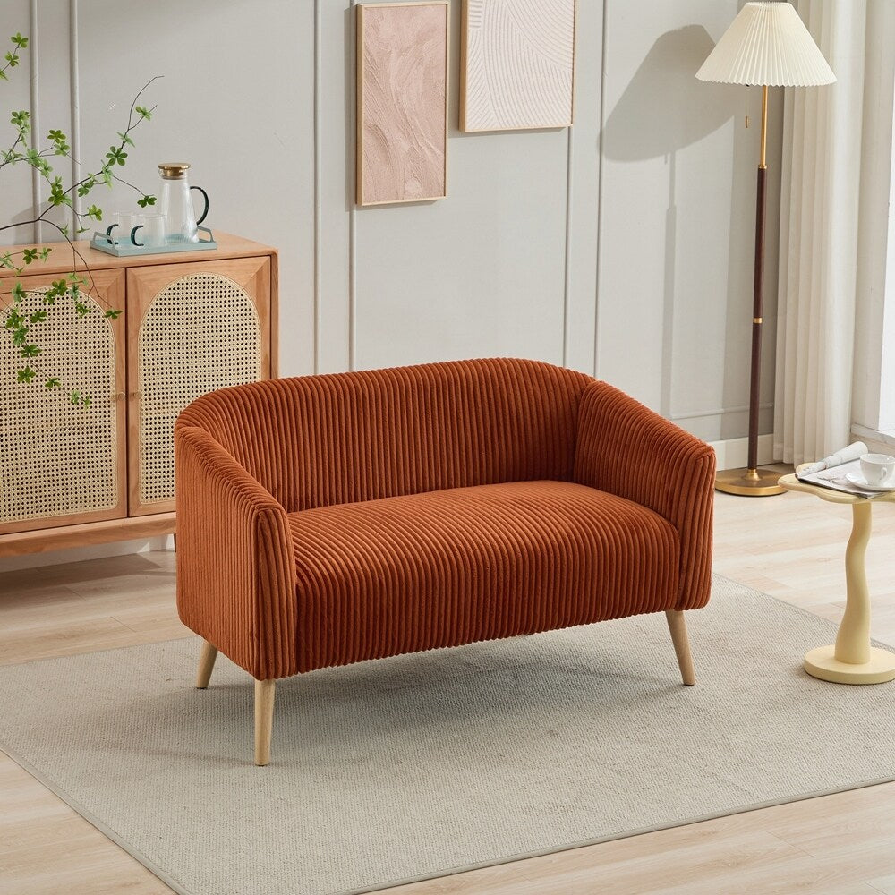 Corduroy Fabric Upholstered 2-Seat Sofa with Wooden Walnut Legs