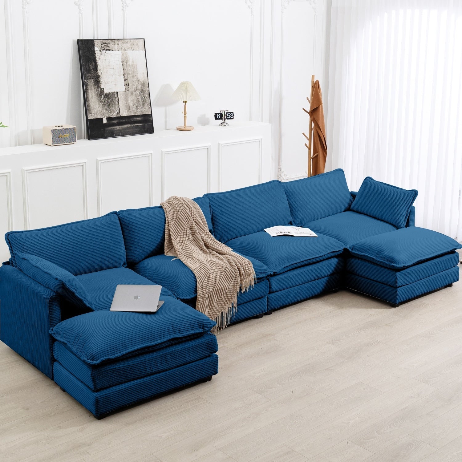 Corduroy Sectional Sofa with Removable Ottomans & Ultra-soft Cushions for Living Room & Bedroom