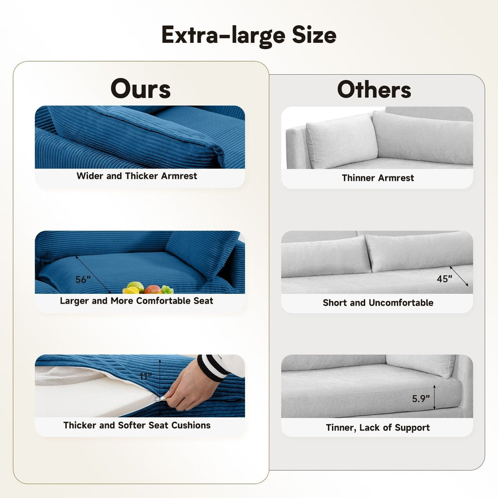 Corduroy Sectional Sofa with Removable Ottomans & Ultra-soft Cushions for Living Room & Bedroom