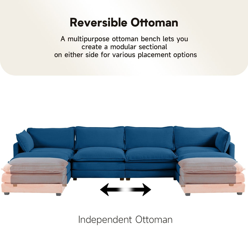 Corduroy Sectional Sofa with Removable Ottomans & Ultra-soft Cushions for Living Room & Bedroom