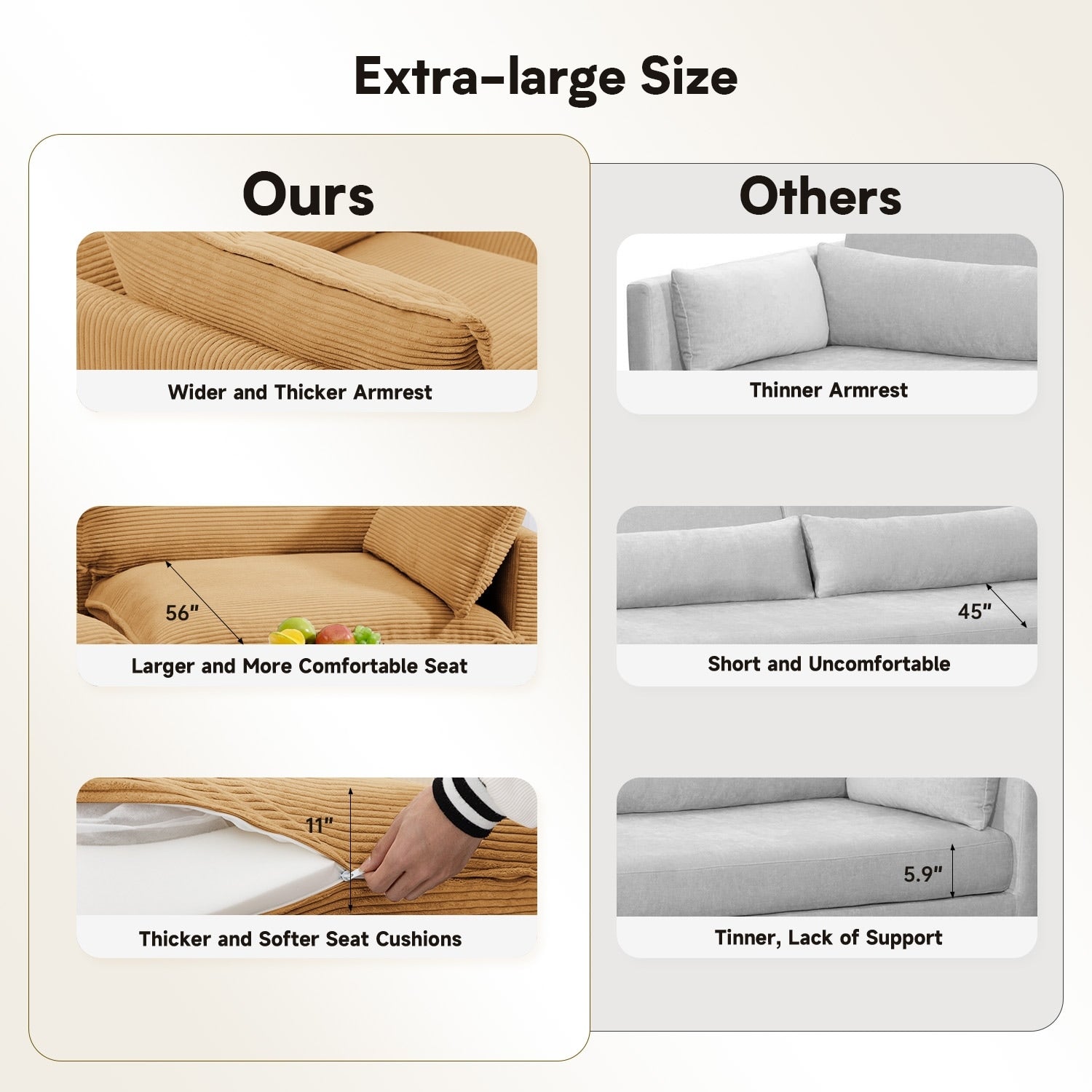 Corduroy Sectional Sofa with Removable Ottomans & Ultra-soft Cushions for Living Room & Bedroom