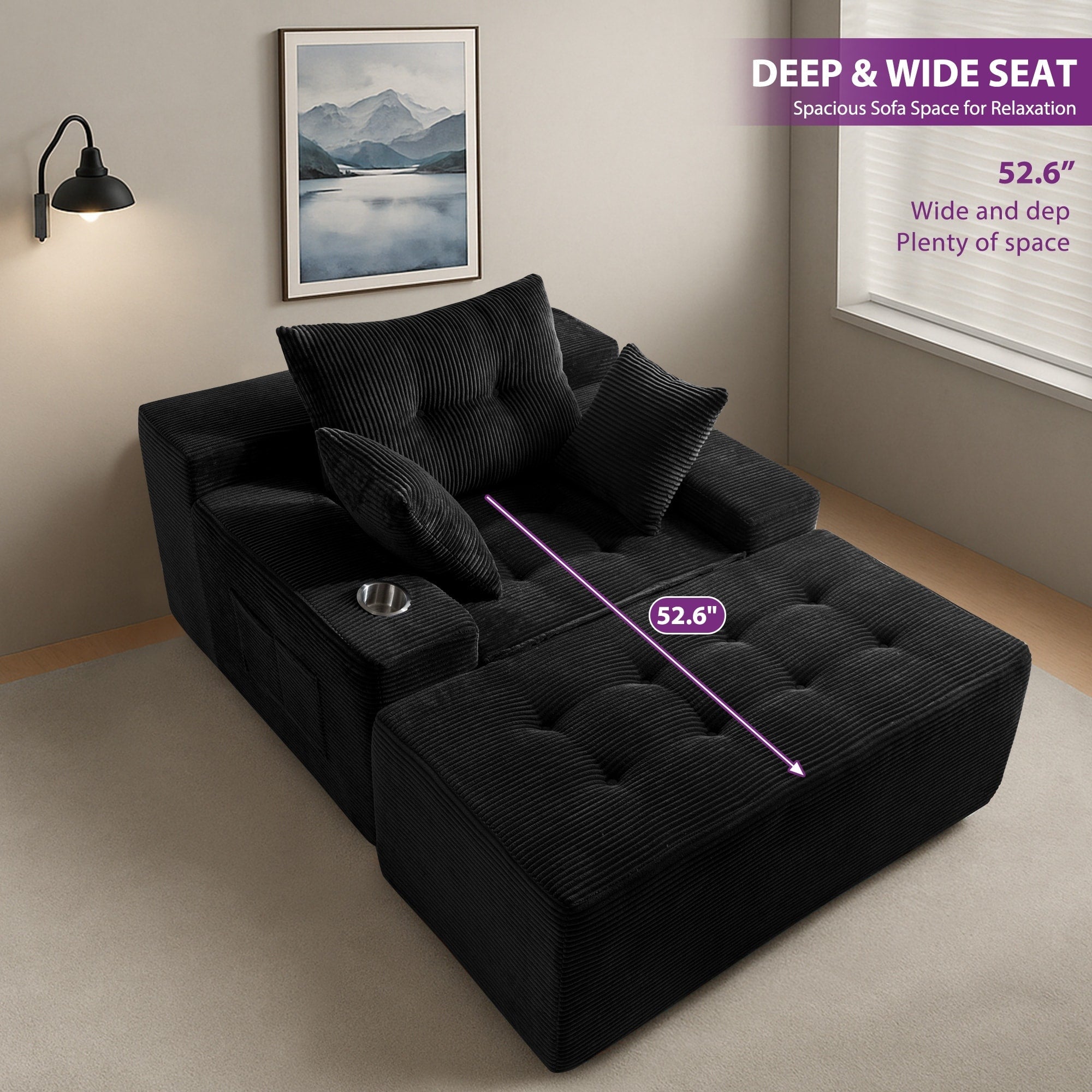 Corduroy Upholstered Memory Foam Sofa With Ottoman Upholstered Bean Bag Couch - 48.4Lx67.7Wx24.4H